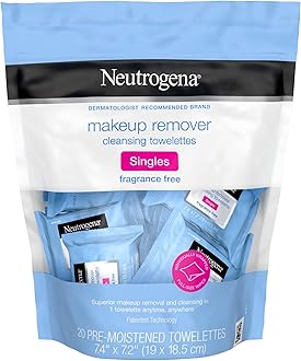 Fragrance-Free Makeup Remover Cleansing Towelette Singles, Individually-Wrapped Daily Face Wipes 20 ct