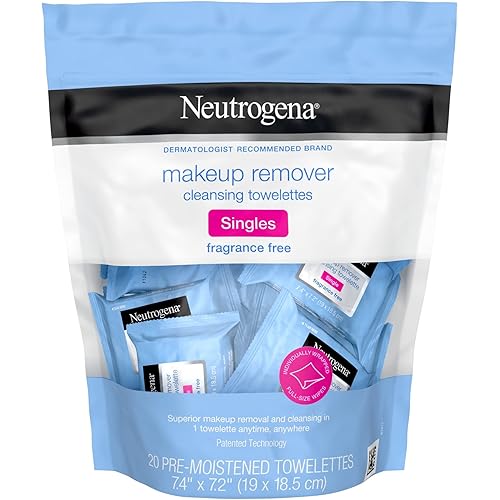 Neutrogena Fragrance-Free Makeup Remover Cleansing Towelette Singles, Individually-Wrapped Daily Face Wipes 20 ct