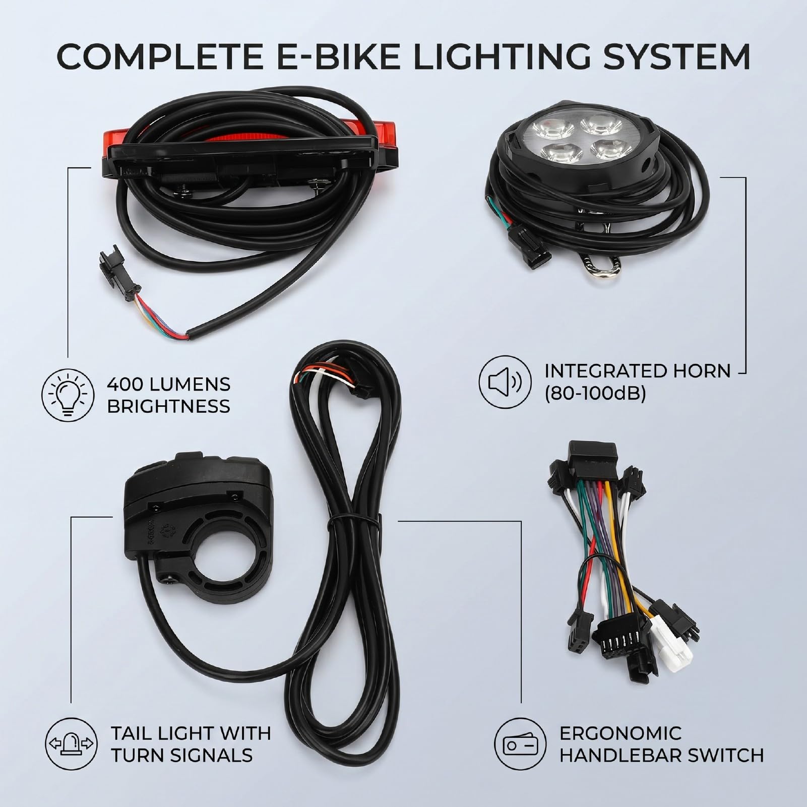 Cryfokt Juego de Luces para Bicicleta para Conducción Nocturna, Luz Trasera LED con Interruptor de Control del Manillar, 4 Potentes Bombillas LED, Juego de Luces para Bicicleta Eléctrica