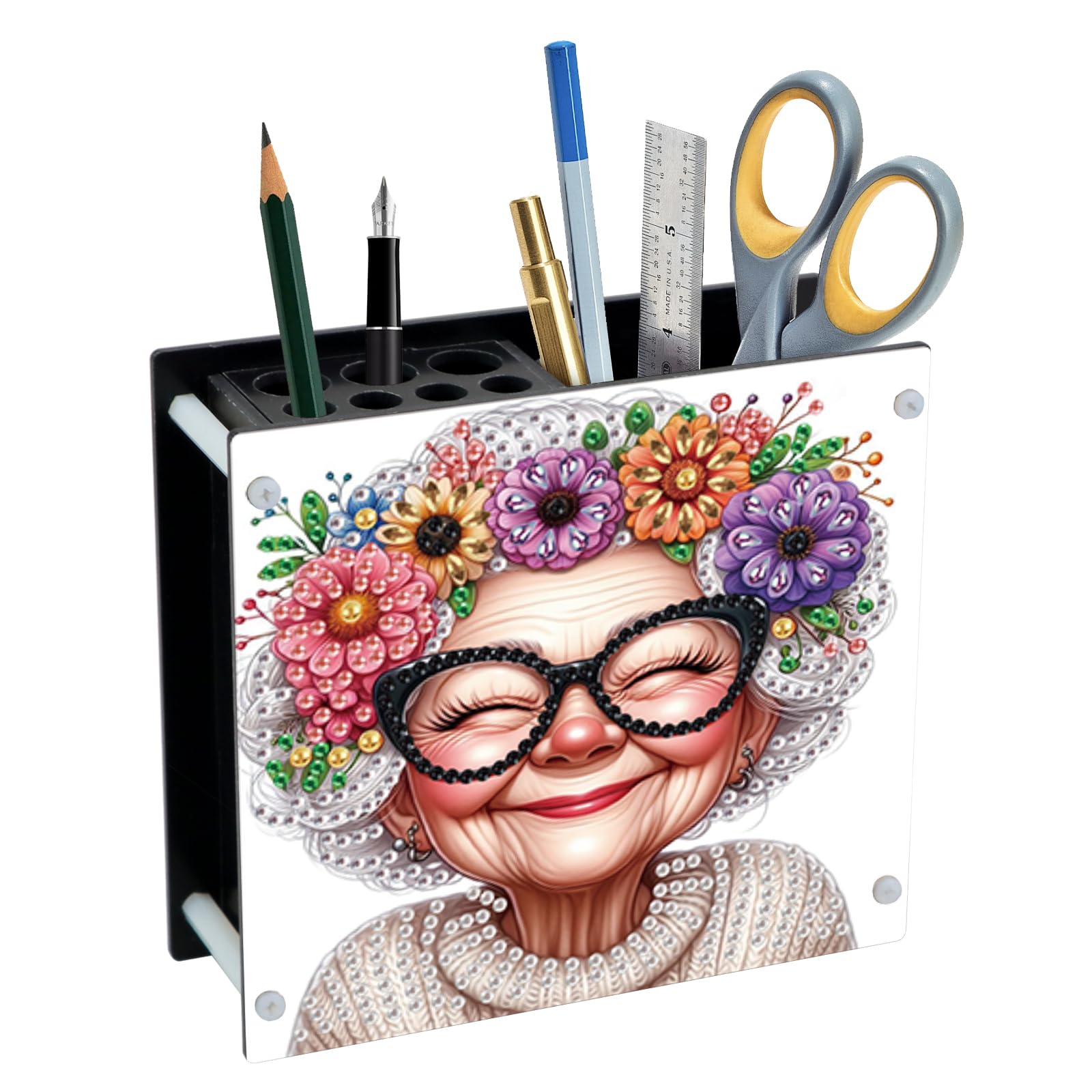 DIY 5D Acrylic Diamond Painting Pen Holder – Loving Grandma Diamond Art Pen Holder Organizer, 5D DIY Desk Organizer with Beads, Pencil Organizer for Craft Desk or Gift