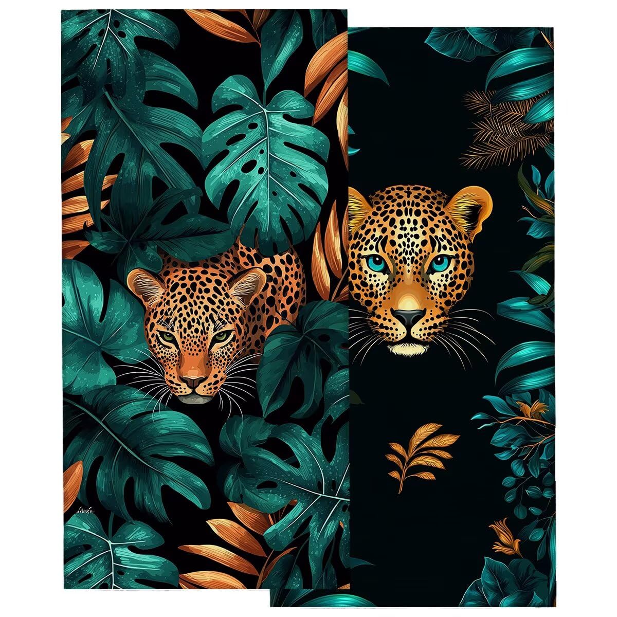 Telo Mare Microfibra, Telo Mare Grande 100x220cm 2 Pezzi, Asciugamano Palestra Donna Asciugatura Rapida, Antisabbia Asciugamano Microfibra, Leggero Asciugamani Palestra per Regalo (Leopardo) -4286