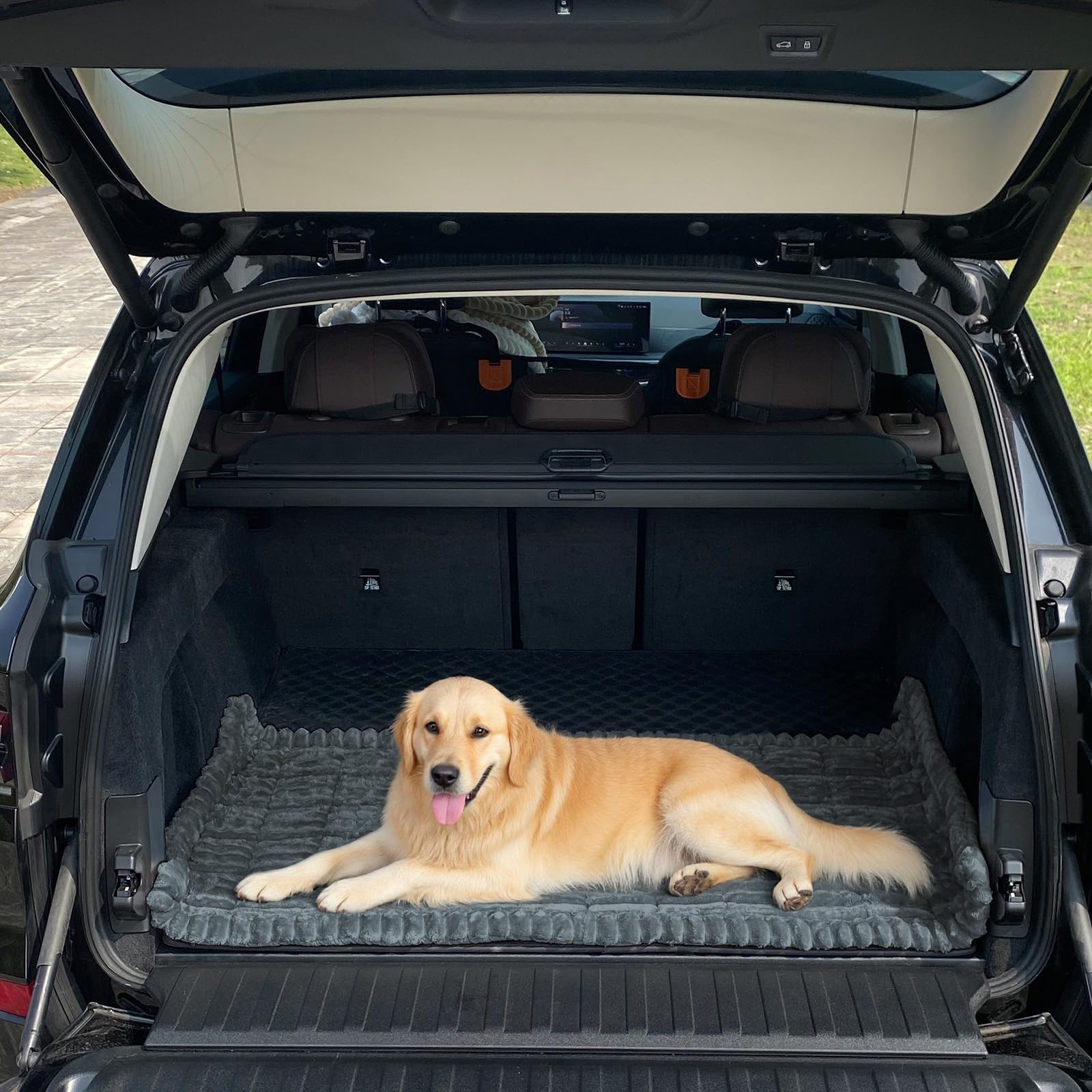 GKXLH Housse de siège arrière pour chien - Tapis de lit doux et antidérapant pour siège arrière de voiture et chien - Épais - En velours côtelé - Gris foncé - 63 x 138 cm