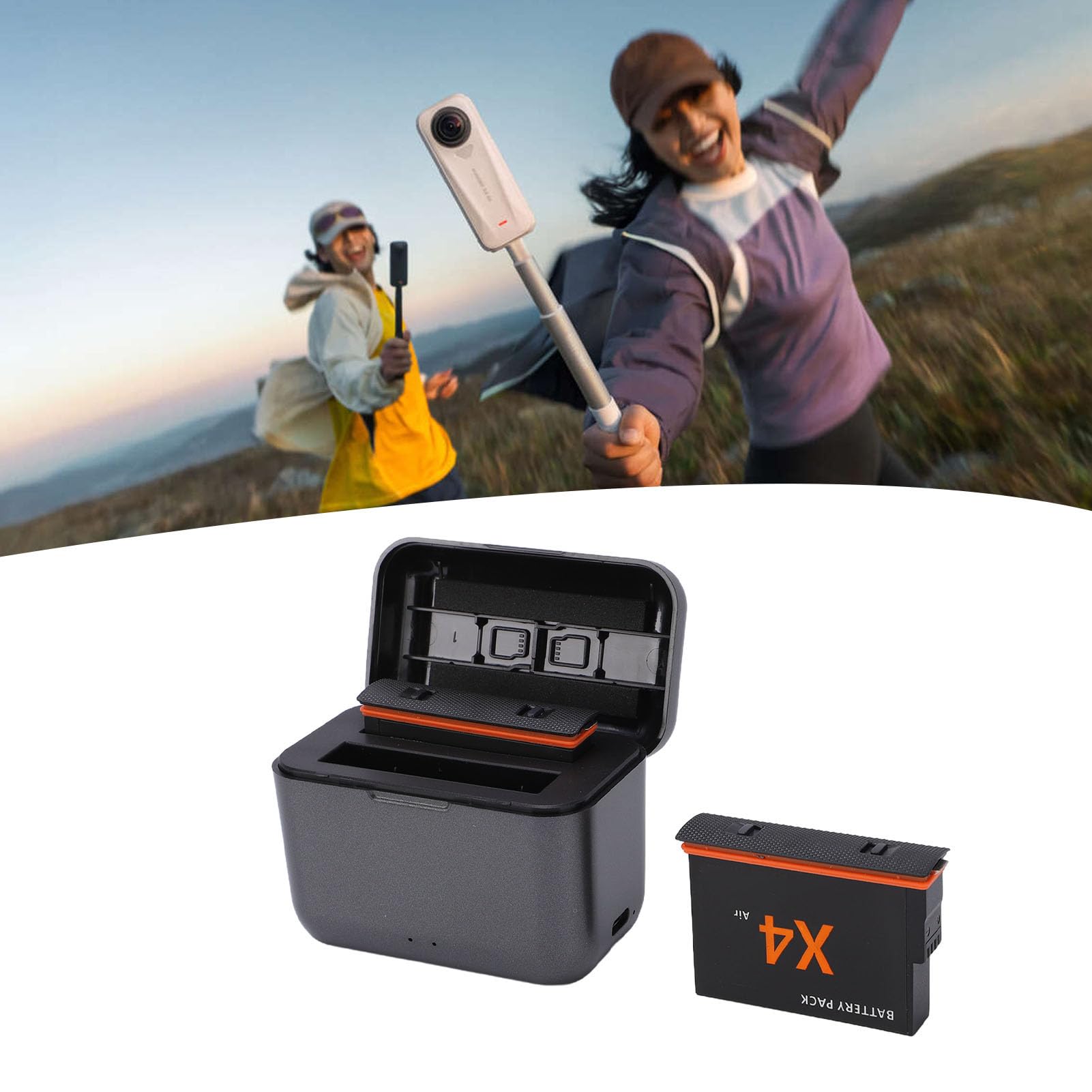 Cryfokt Baterías de Cámara de Acción de Alta Capacidad para X4 Air, Conjunto Portátil con Cargador de Doble Ranura y Estuches de Almacenamiento, 2 uds.