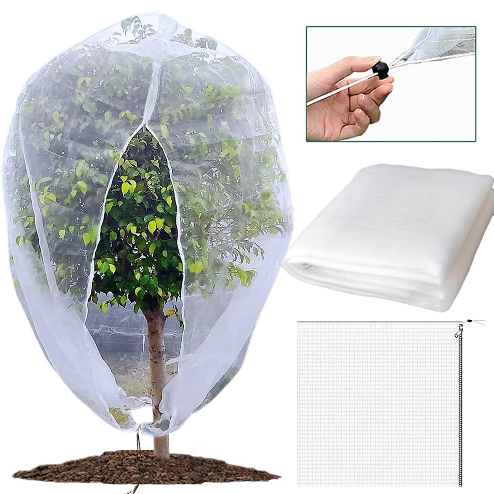 2x Obstbaum-Netzabdeckung 3x3 M Mit Reißverschluss – Schutz Vor Vögeln & Insekten | Mit Seil & Schnalle, Für Bäume & Sträucher