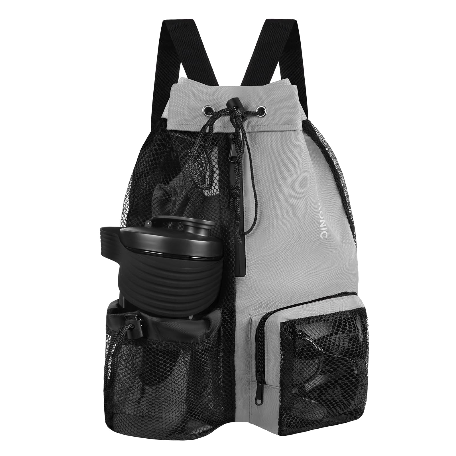 flintronic Swimming Bag, Waterproof Swim Bag Sport Gym Bag, Drawstring Mesh Bags, Large Swim String Backpack with Wet & Dry Compartment, Swimming Equipment Bag for Men Women Beach, Gym, Sport, Grey