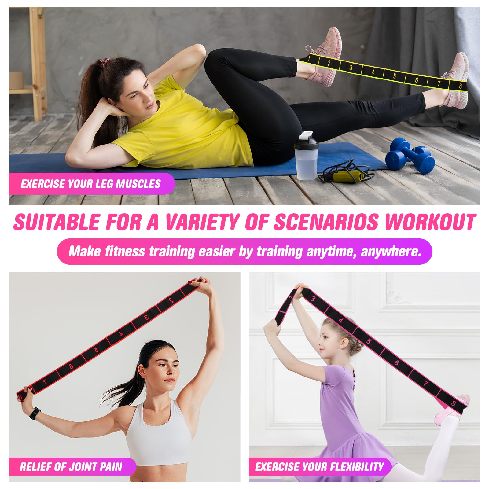 5 Pezzi Elastico Fasce di Resistenza Yoga Fascia Elastica Fitness Yoga Stretching Band con 8 Anelli Banda Elastica Numerata per Pilates, Ginnastica, Danza e Allenamento, 5 Colori