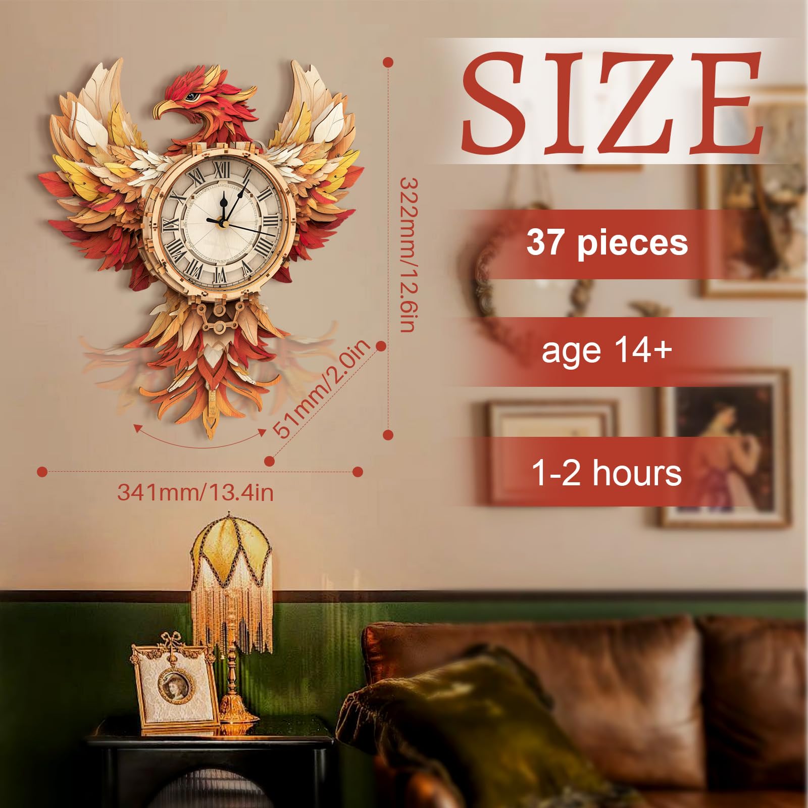 Puzzle in legno 3D per adulti, kit di orologio da parete meccanico fenice, kit di modelli in legno da costruire, regalo puzzle fai da te, decorazione per la casa, regali creativi per uomini