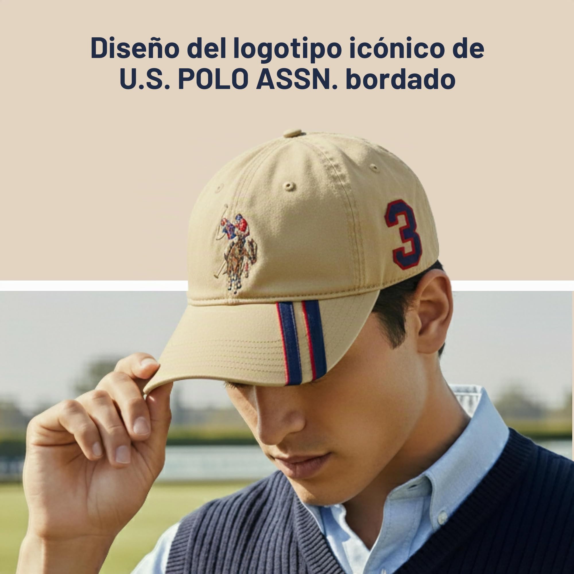 Concept One U.s Polo Assn. Dad Hat, Embroidered Horse Logo Adjustable Adult Baseball Cap with Diagonal Accent Stripes - Gorra de béisbol Unisex Adulto