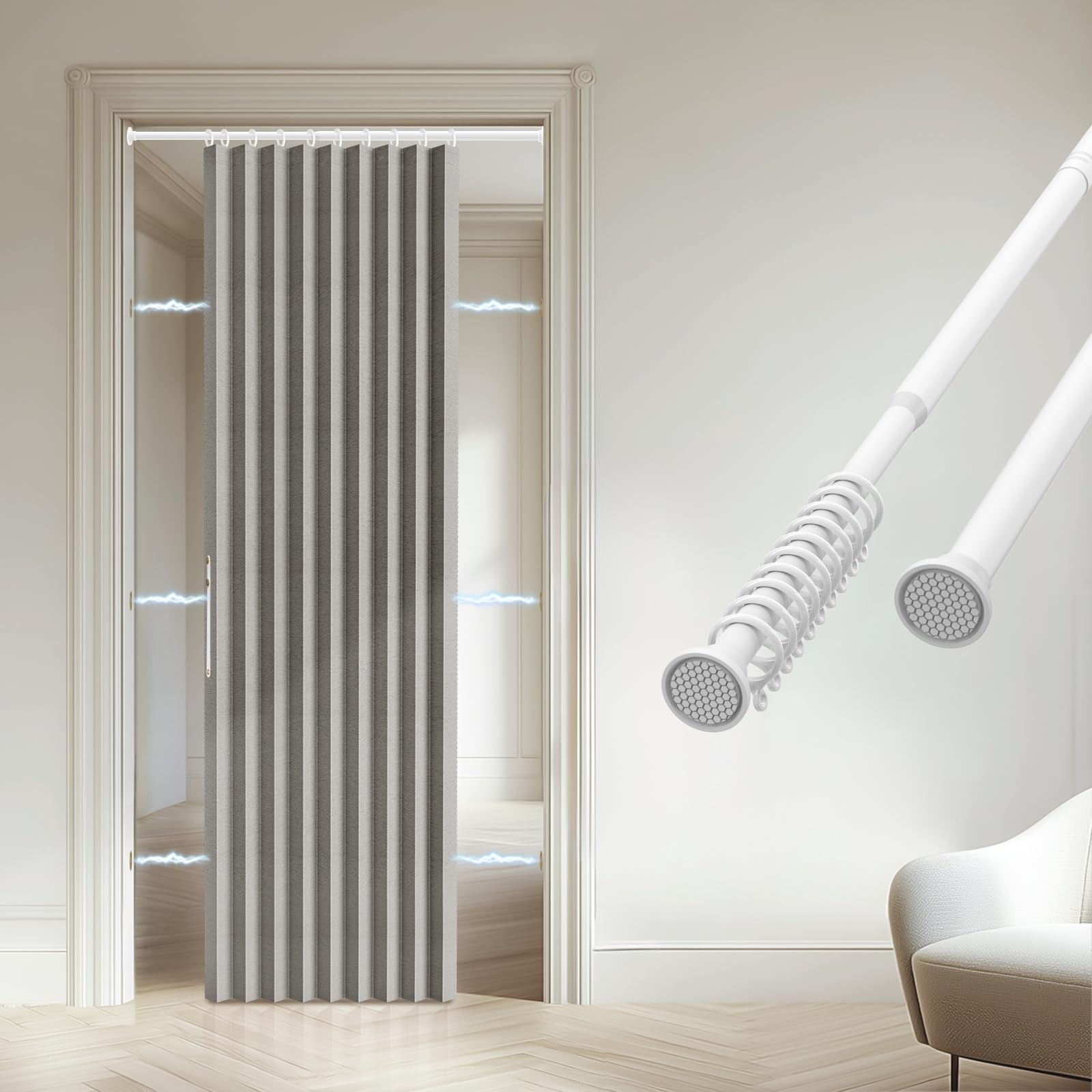 Photo 1 of gonnrly Accordion Door Curtain - 100% Light-Blocking Bedroom Door Curtain with Included Rod for Easy Installation, Suitable for Doorway Privacy Grey 43" W x 78" L