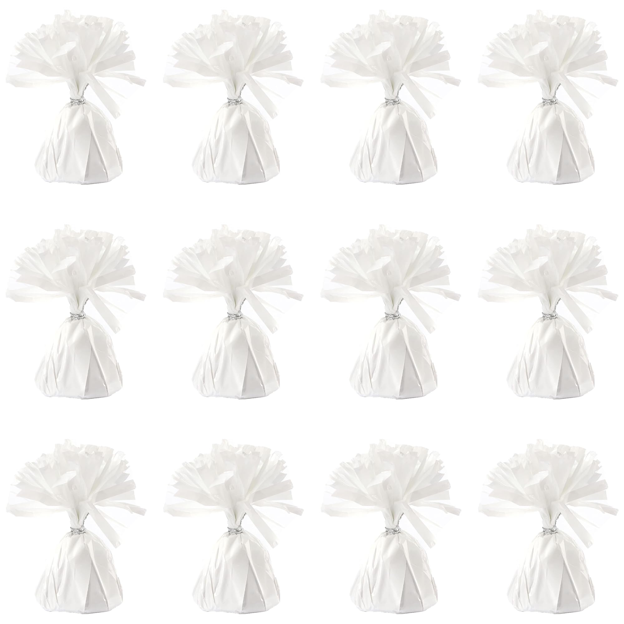 Foil Balloon Weights for Helium Balloons in White Foil - 12x 160g Heavy Balloon Weights Birthday Party Wedding Celebration Décor with Tassles
