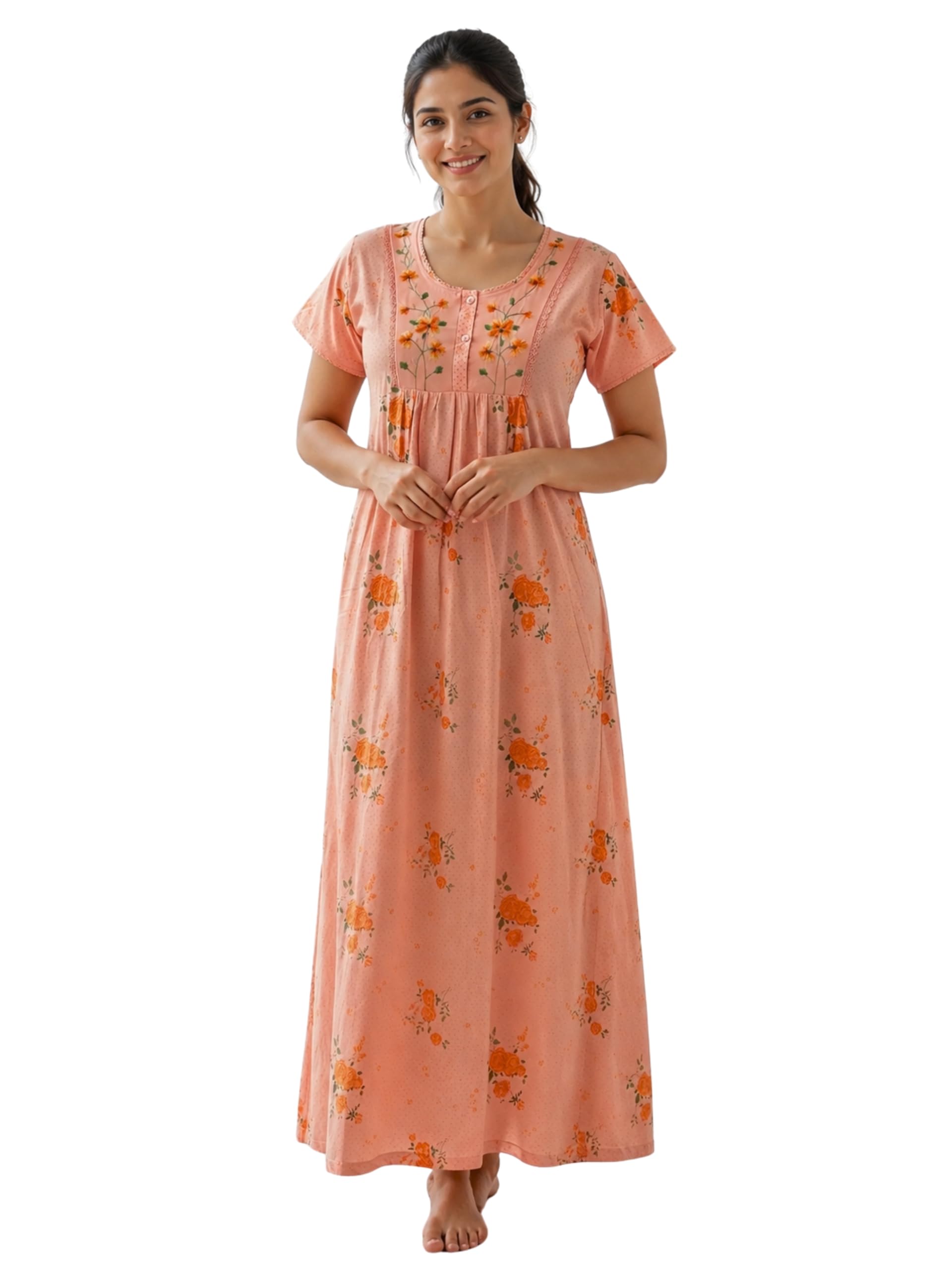 Cotton Blend Nighty Nightgown Nightdress All Over Print Maxi for Women (5256)-image-18