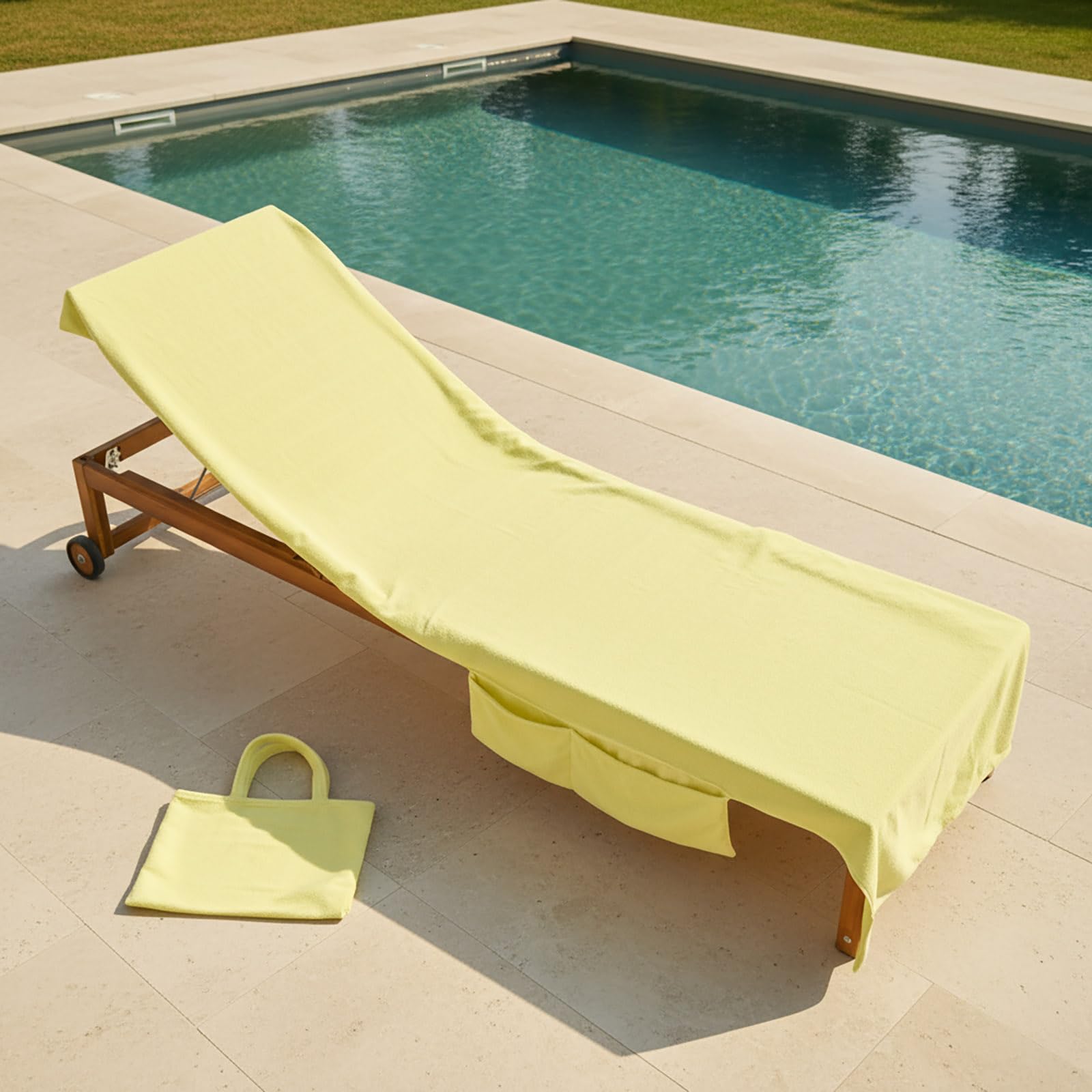 Ohs Neon Yellow Sun Lounger Beach Towels For Adults, Soft Quick-Dry Absorbent Sun Bed Towel With Pockets Lightweight Large Microfibre Beach Towel Holiday Essentials, - 75 X 215Cm