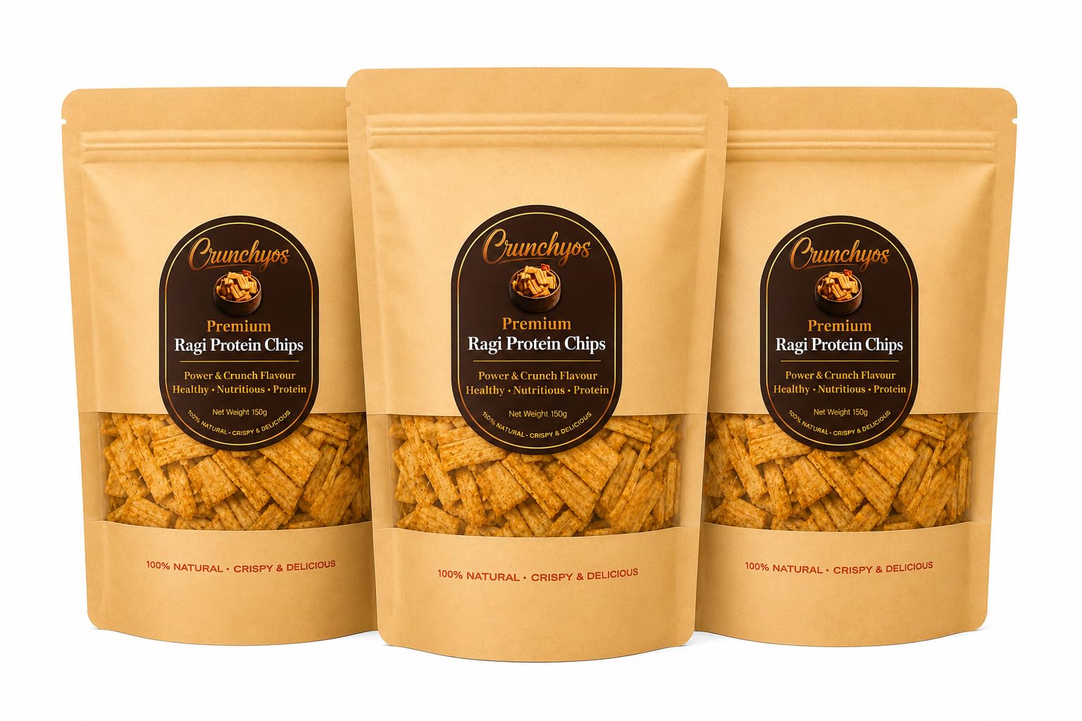 Crunchyos Ragi Protein Chips – Peri Peri Flavour | High Protein chips | High Protein Millet Chips | Gluten Free, No Palm Oil, No Preservatives | 100% Natural Ingredients | Healthy Protein Snack for Gym | 450g Pack of 3-image-38