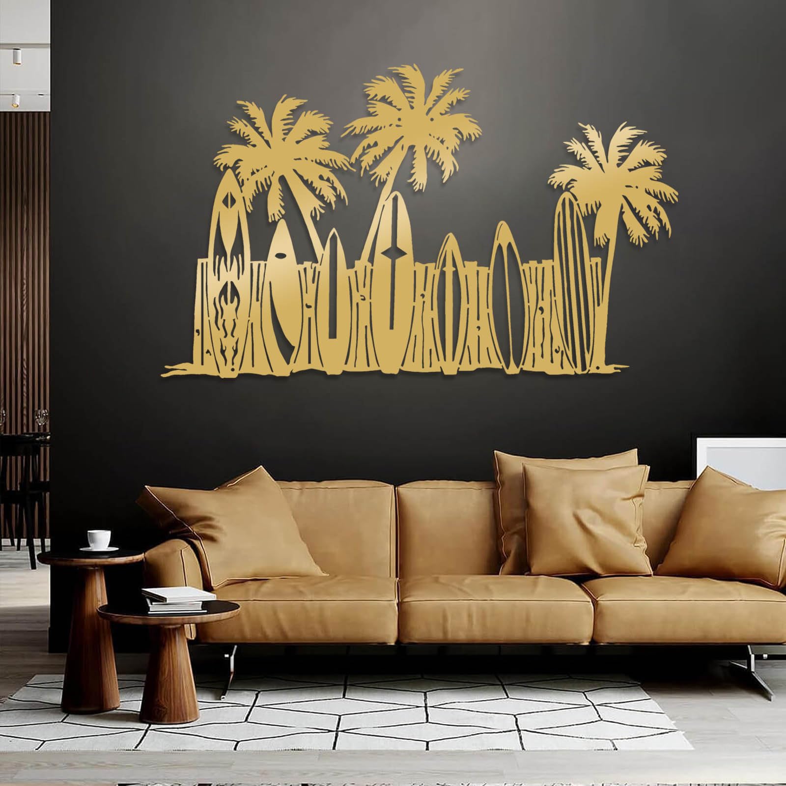 Genérico Decoración de Pared de Metal con Forma de Tabla de Surf. Decoración de Pared con Forma de Tabla de Surf y Palmera. Decoración de Pared con Forma de Palmera. Arte de Pared Tropical