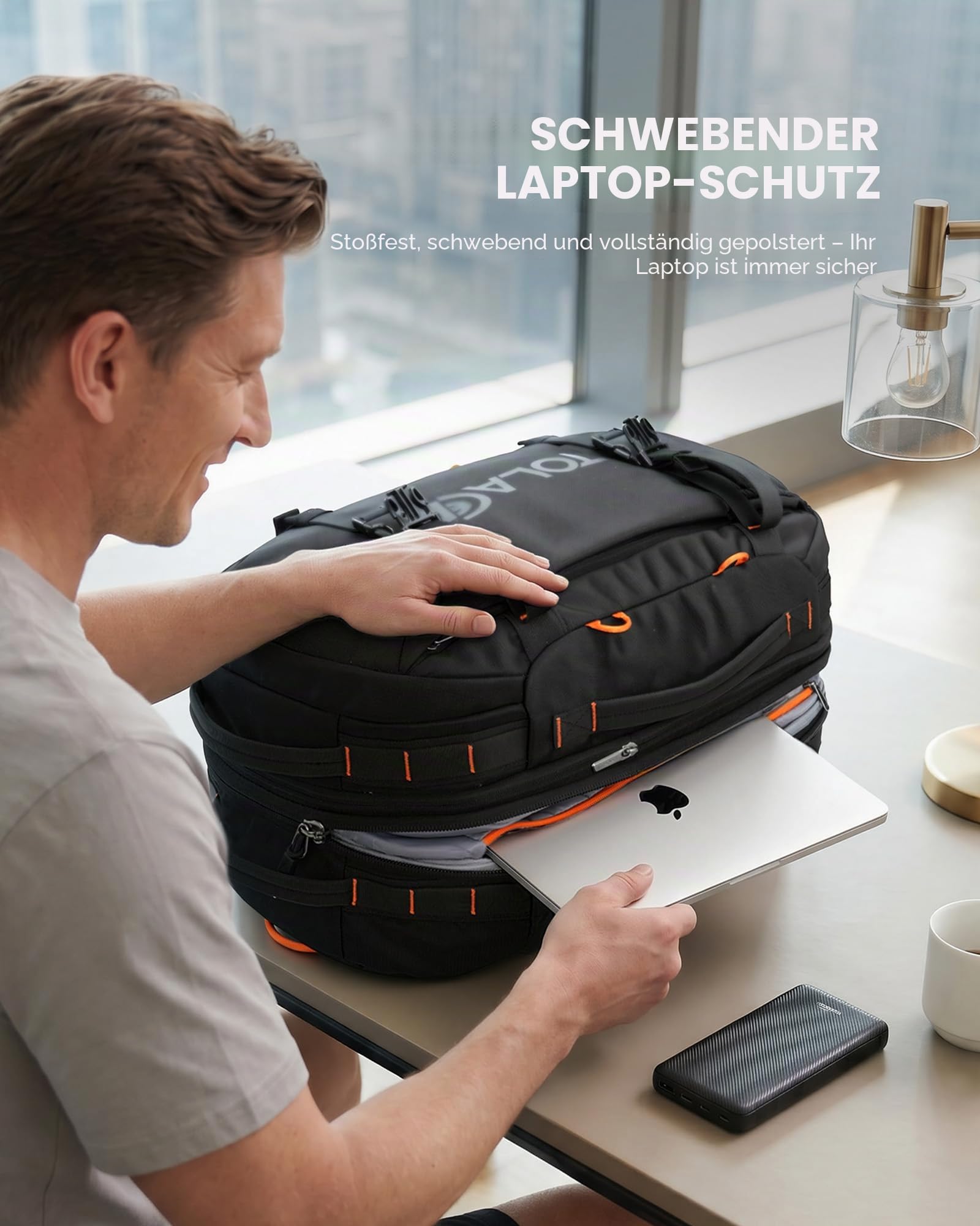 Tolaccea Reiserucksack, Handgepäck Rucksack Flugzeug, TSA-Freundlicher Laptop Rucksack 15,6 Zoll, Erweiterbar 40L auf 50L, Weekender Herren für Reise Wandern Camping