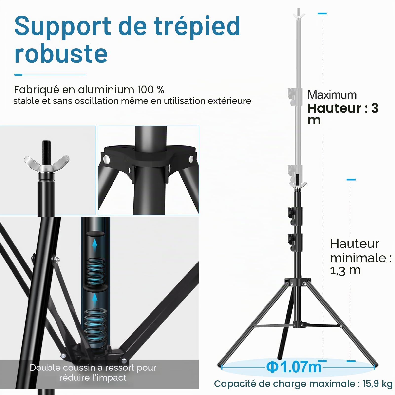 EMART Support Fond Photo 3m x 6m, Système de Support Toile de Fond Réglable Robuste avec 8 Pinces, 1 Sac de Transport pour Studio Photo, Photographie, Vidéo, Mariage
