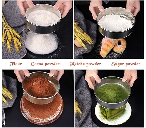 Miniatura 6 de Paquete de 2 tamices de harina, coladores de malla fina de acero inoxidable, tamiz redondo de malla 60 para hornear pan de pastel (6 pulgadas y 8