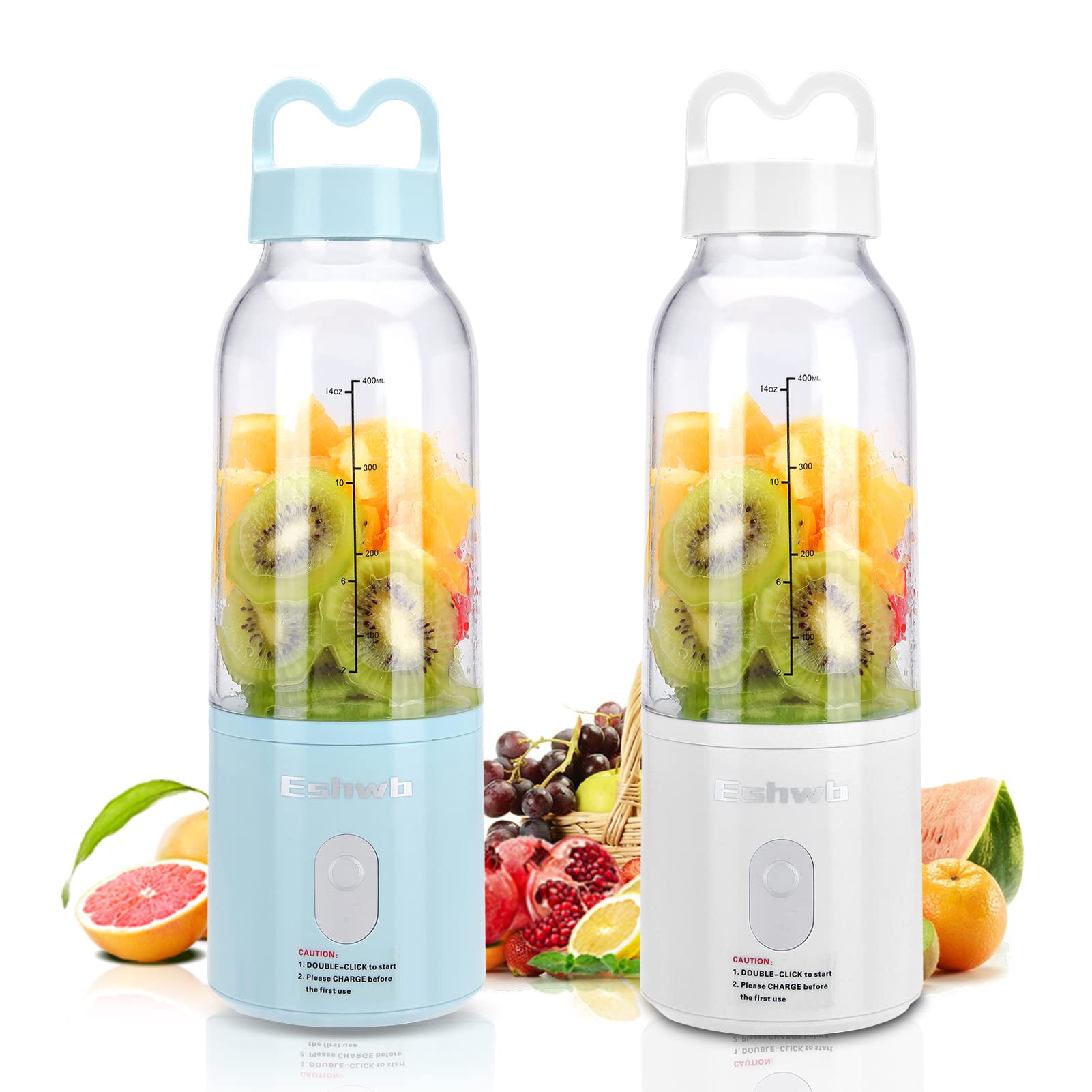 Personal Smoothie Blender, Portable Blender, Battery Powered USB Blender Blue & White