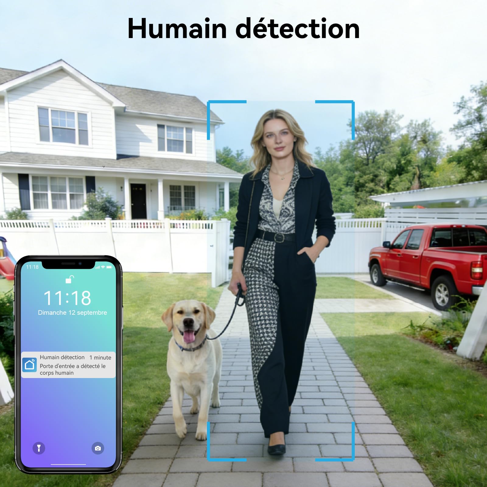 2 Fils Visiophone, Interphone Vidéo WiFi avec 7‘’ Moniteur écran Tactile,Sonnette de Caméra Vision Nocturne,Detection Humaine,APP Unlock,RFID Badges, 4-Family Kit