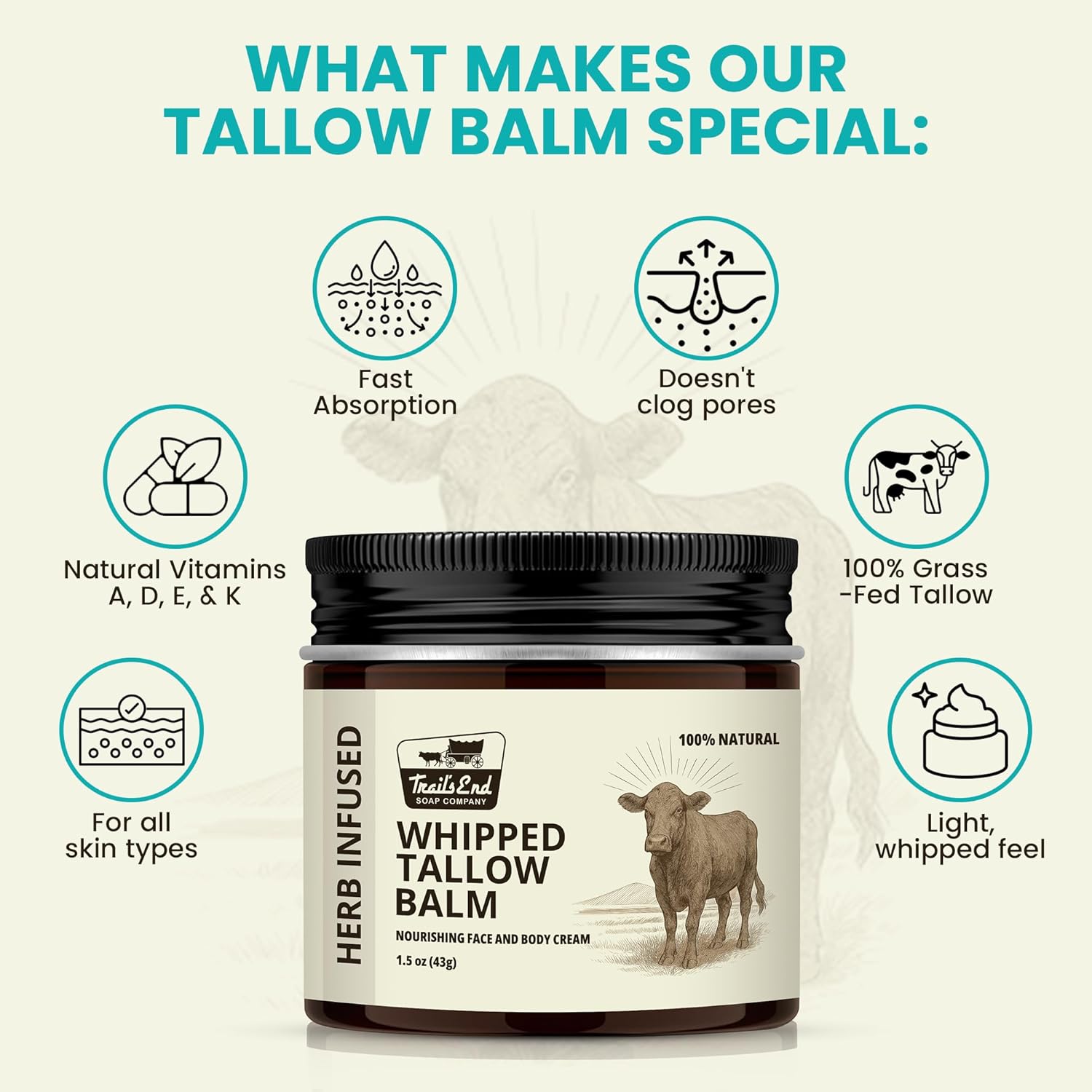 Handmade Whipped Tallow Balm - Orange & Vanilla Cream - Grass Fed & Finished - Infused Organic Jojoba oil - Natural Body Butter for Face, Body & Sensitive Skin (Eczema, Rosacea, Infant to Adult) - Image 3