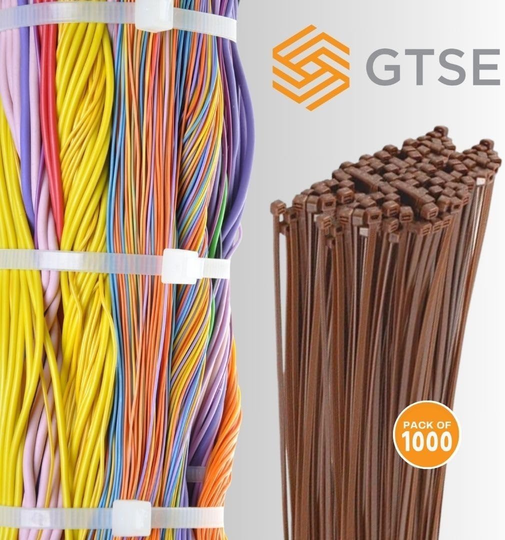 GTSE 14 Inch Brown Zip Ties, 1,000 Bulk Pack, 50lb Strength, UV Resistant Long Nylon Cable Ties, Self-Locking 14" Tie Wraps