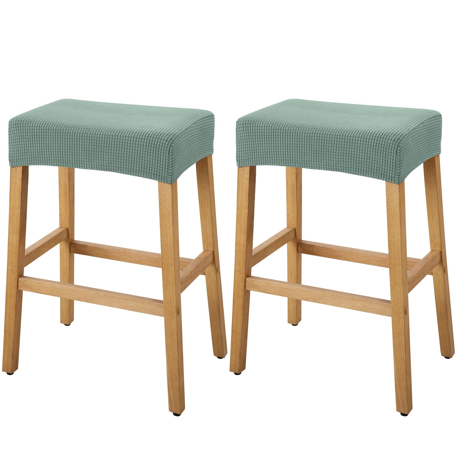 YISUN Stool Covers Rectangle - 2 Pack Stretch Waterproof Saddle Seat Cover Counter Bar Stools Bar Chairs Covers Kitchen Island Chairs Cushion Protector (2, Green)
