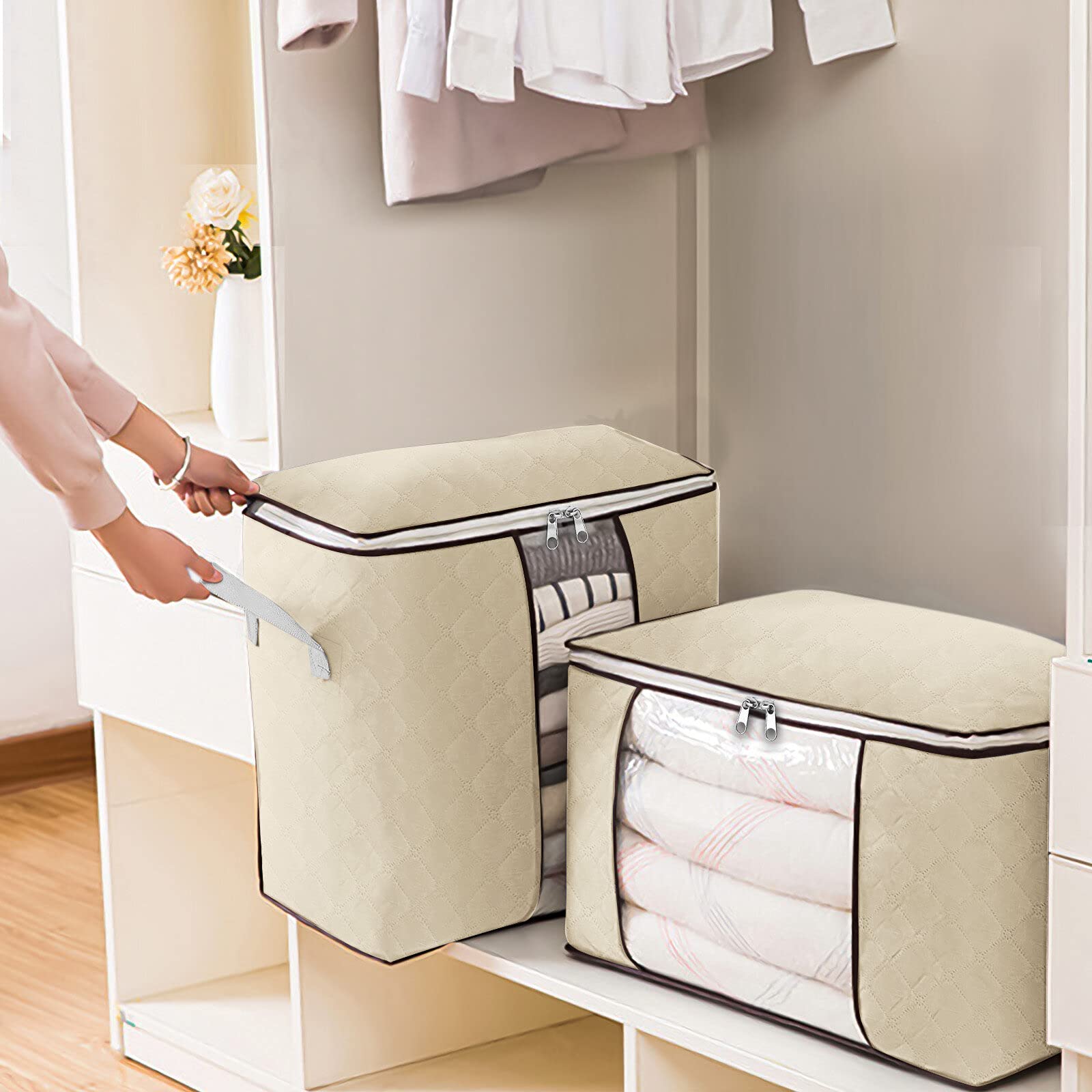 Sac de rangement pliable en tissu non tissé pour vêtements - Grande capacité - Gris foncé