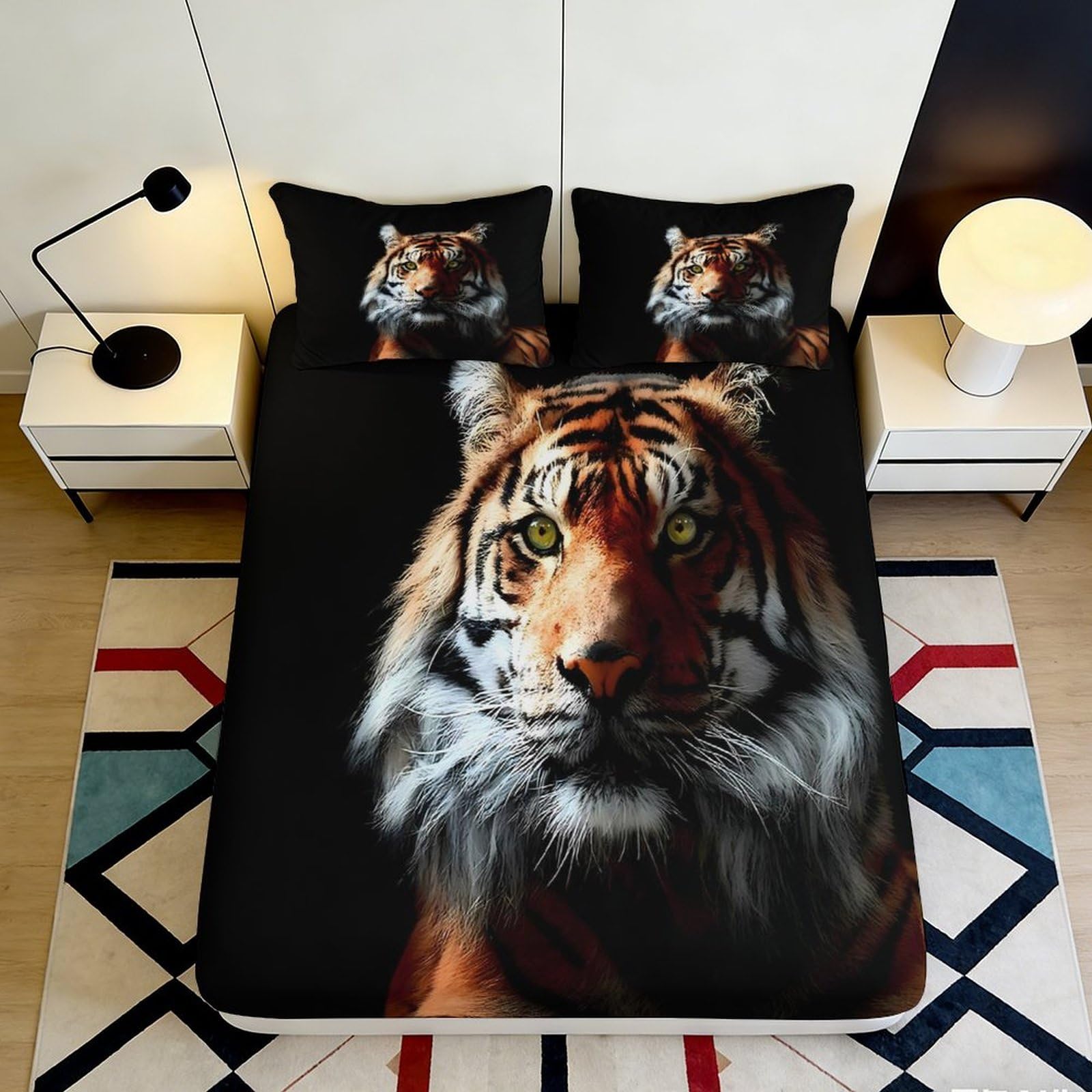 Jqzkxnhpbr Style-9 3D Printed Realistic Tiger Fitted Sheet Microfiber Soft Animal Pattern Bed Cover For Bedroom Dorm Mattress Decor 90X200x25cm