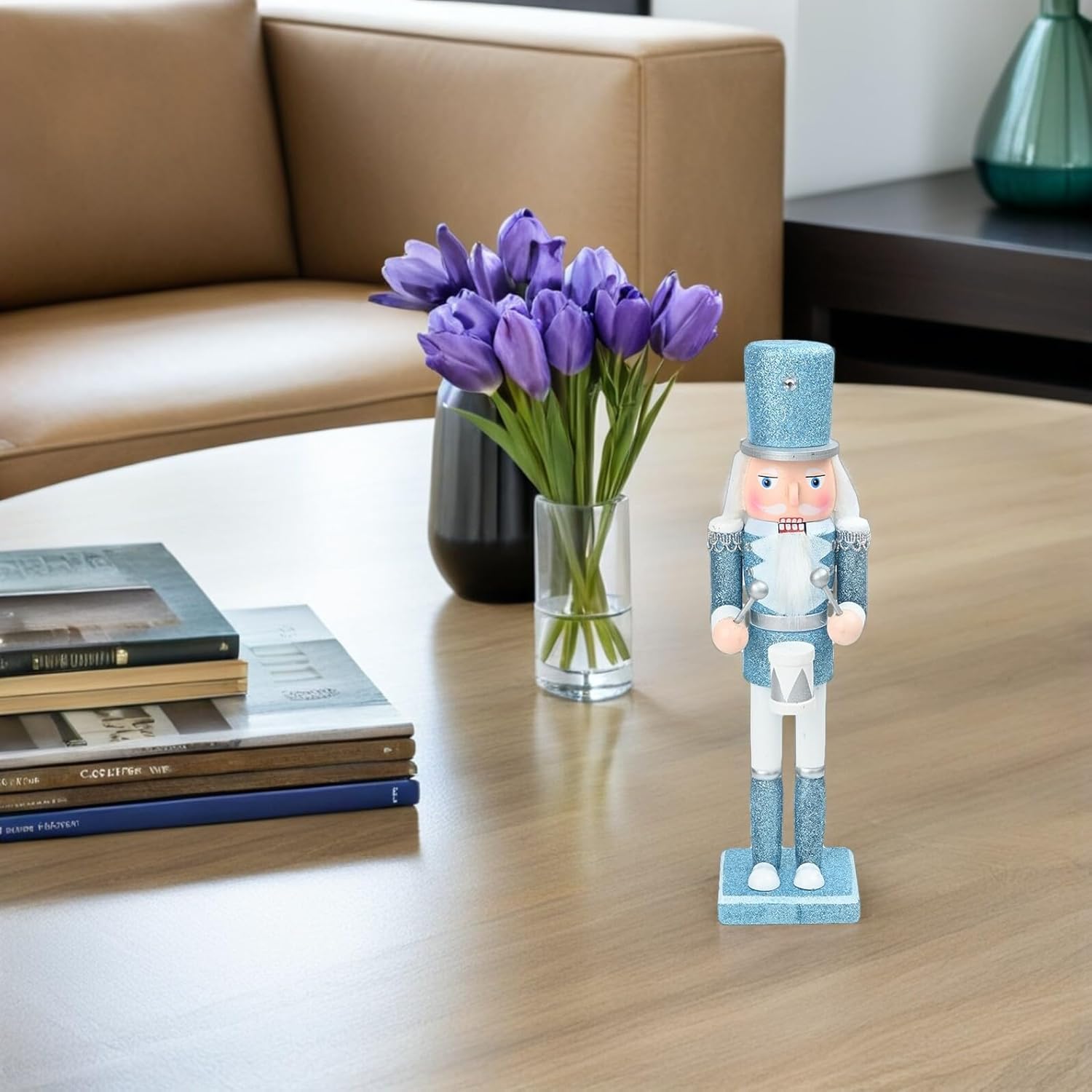 Alipis Festive Wood Nutcracker Ornaments 2pcs Blue Christmas Nutcracker Soldier Figures Tabletop Holiday Decoration for Shelves and Desktops