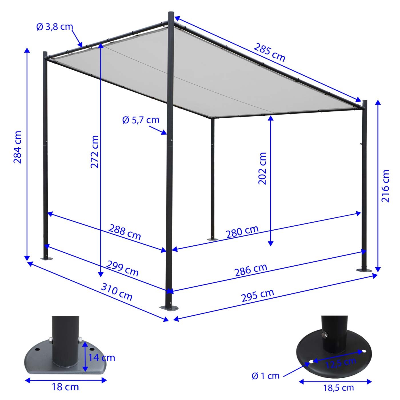 Mendler Pergola-Gestell HWC-A22 Stahl 3x3m