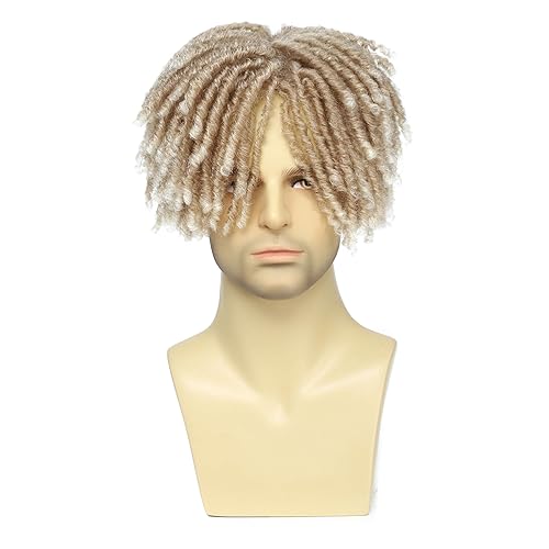 Ms Taj Peluca de pelo corto de rastas de 7 pulgadas para hombres, cabello sintético con rastas de media peluca, pelucas rubias, postizos, rastas