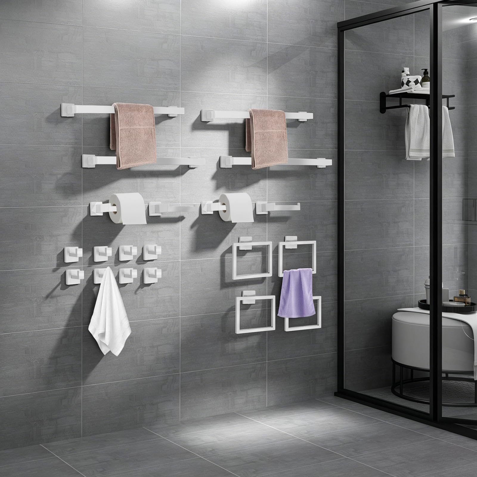 Lot de 20 porte-serviettes de salle de bain en acier inoxydable - Montage