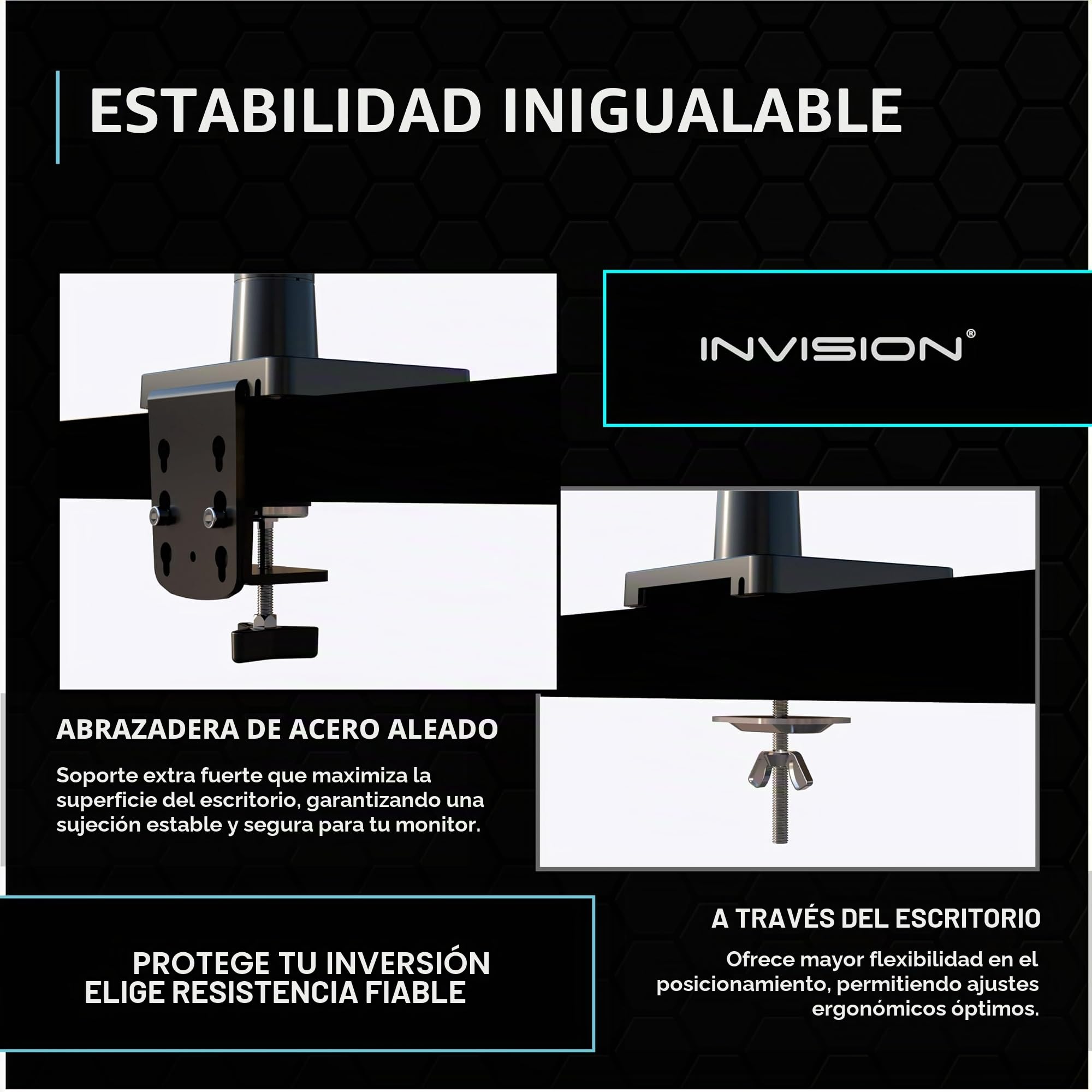 Invision Soporte de Brazo para Monitor para Pantallas 24-40" Abrazadera de Escritorio Ergonómica Ajustable en Altura VESA 75/100mm 2-15kg (MX450)