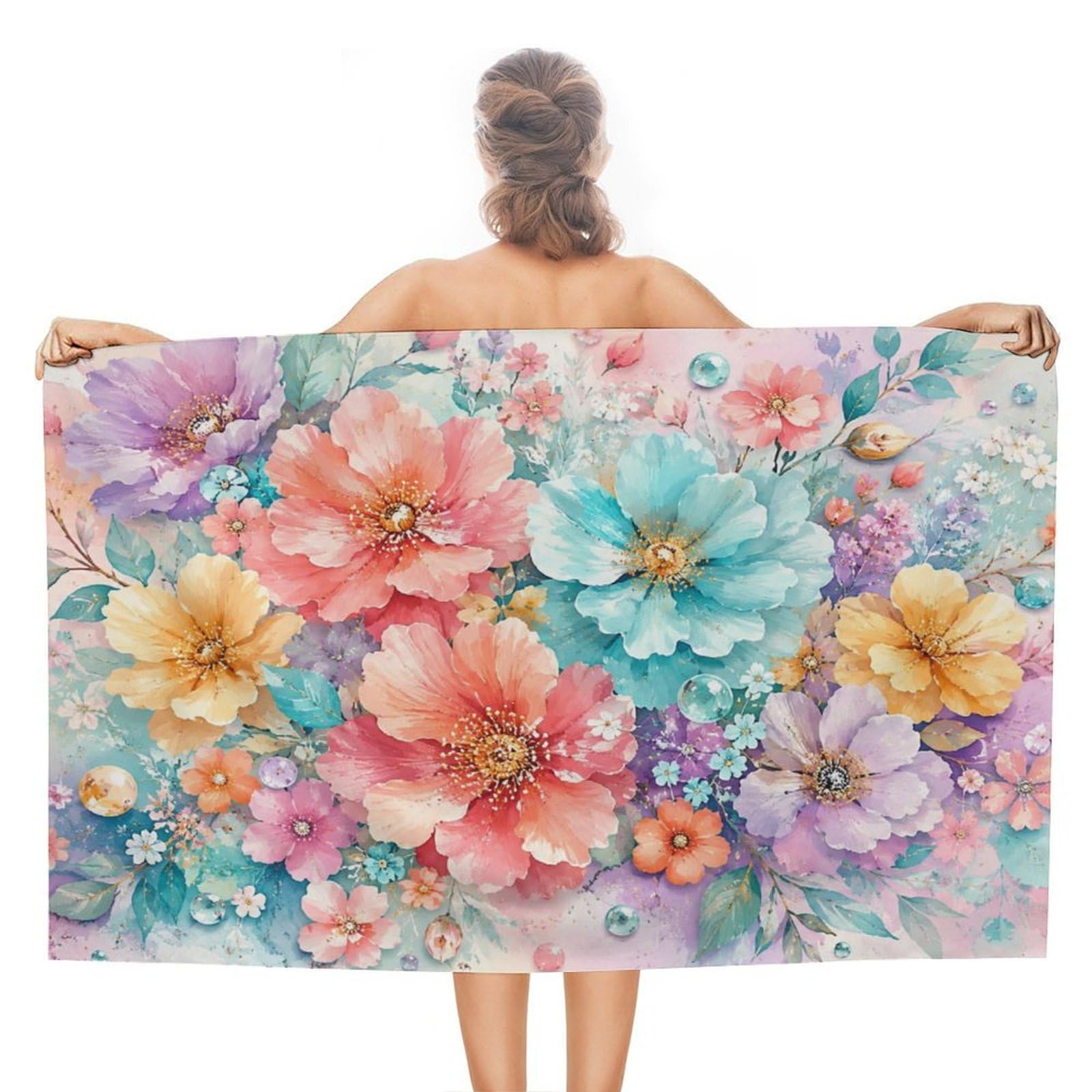 Anceky Floral Watercolor Oversized Beach Towel Quick Dry Sand Free Microfiber Travel Towel Lightweight Multi Purpose Beach Blanket Pool Gym Bath Towel 51x31 in