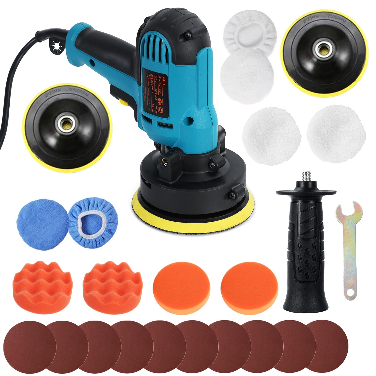 Pulidora de coche 700 W, 600 – 3700 RPM, 6 velocidades variables, máquina de pulido rotativa con cable, para pulir, encerar, limpieza de coche