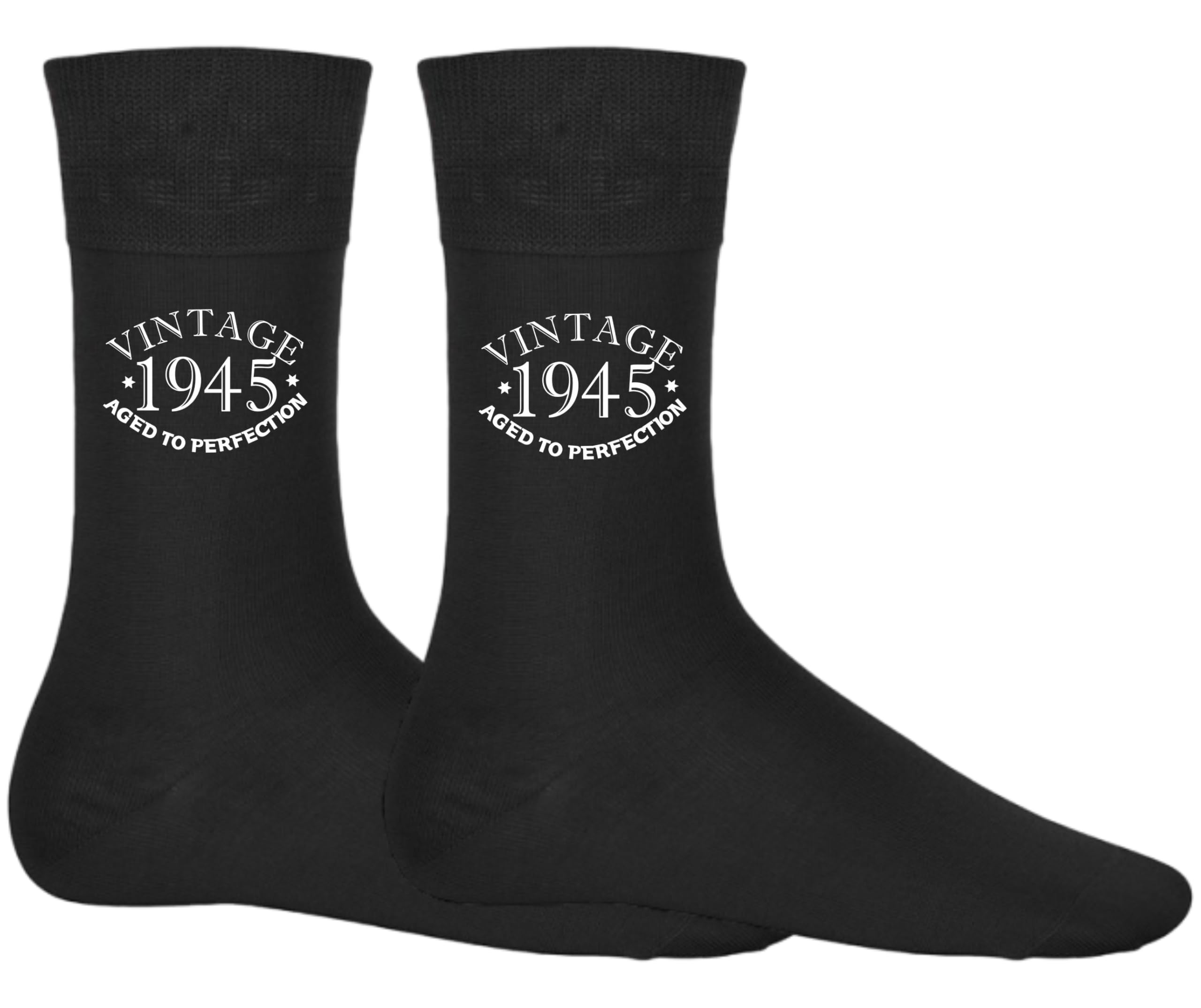 DCG PRINTWEAR Turning 80 Socks for Men or Women – Born in 1945 Funny Black Gift – Hilarious 80th Birthday Present