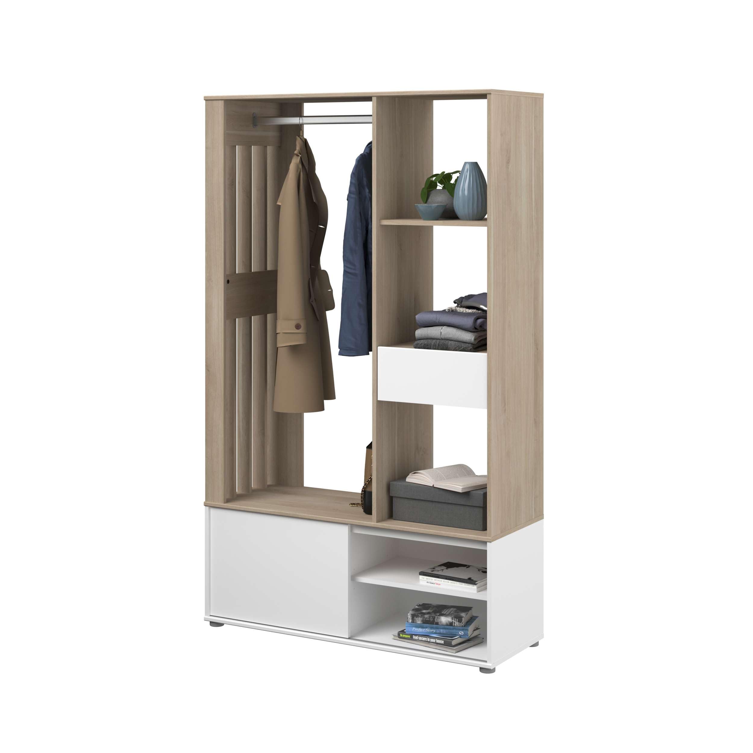 Miroytengo Recibidor Woody Color Roble y Blanco Entrada recibidor Mueble Auxiliar Varias Opciones almacenaje 183x110x40 cm