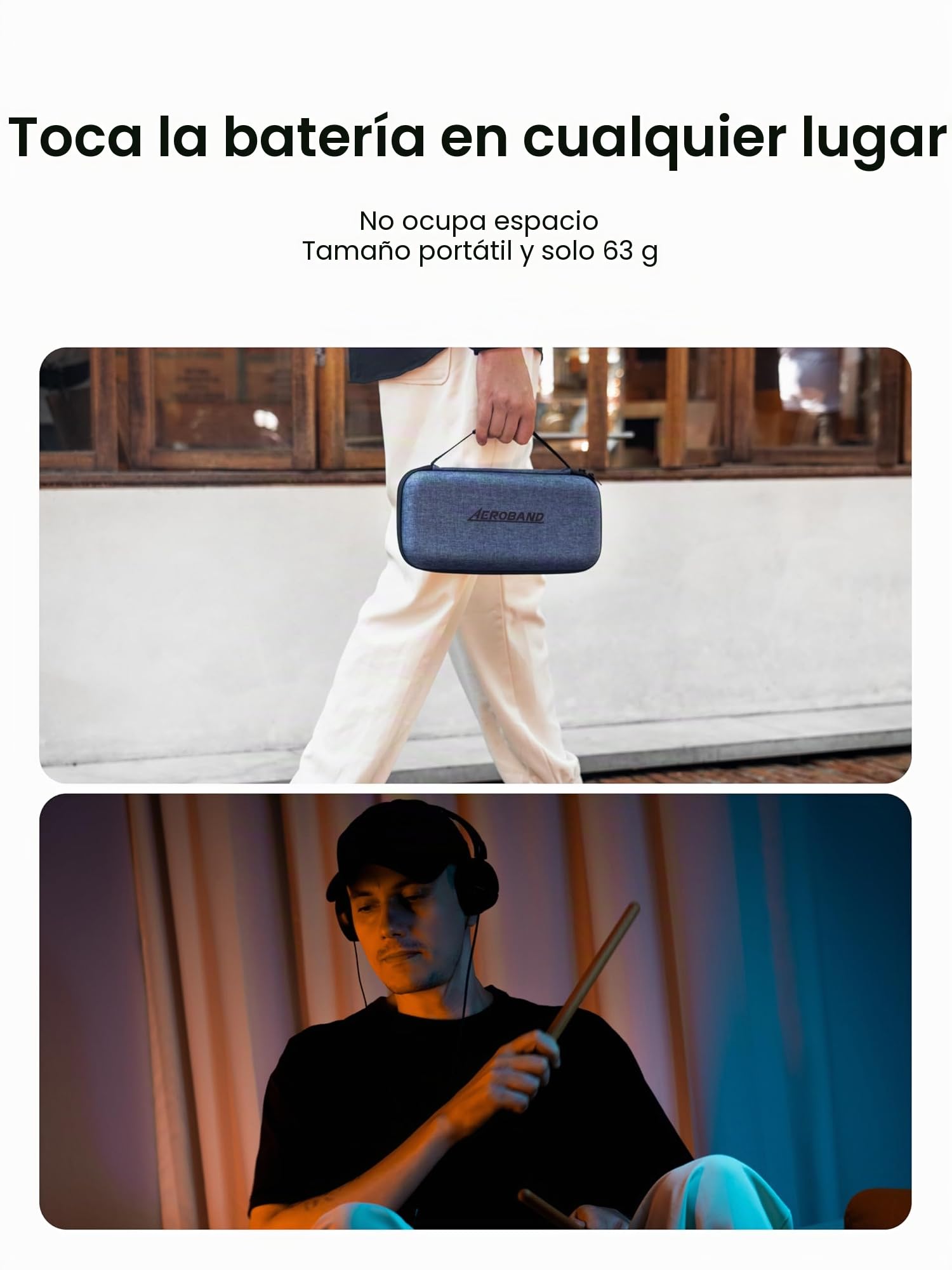 AeroBand PocketDrum2 MAX Juego de batería electrónica, baquetas de aire, pedales y adaptador Bluetooth, toca en cualquier lugar y en cualquier momento, 8 tonos y USB Midi, regalo para adolescentes y