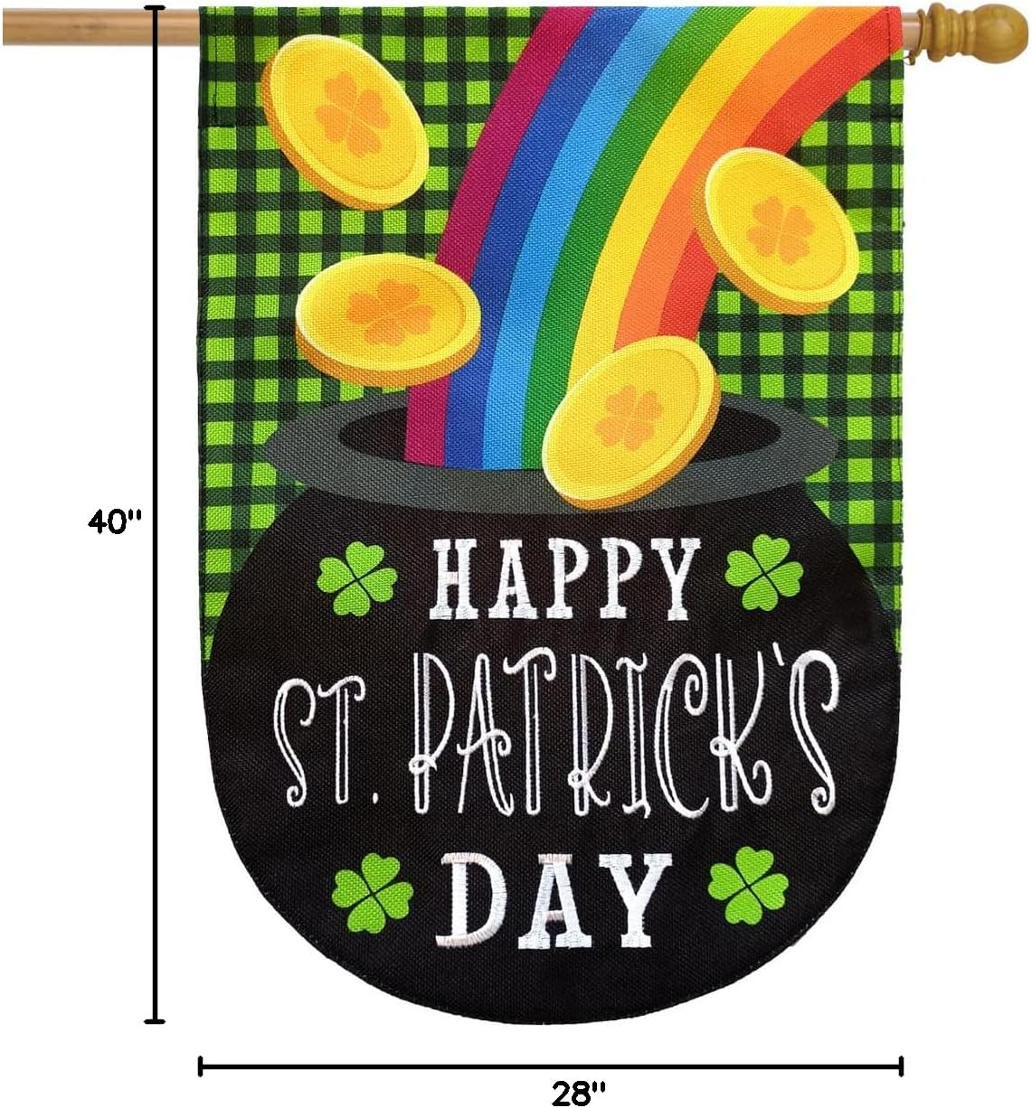 Lucky Pot St. Patrick's Day Burlap House Flag Gold Rainbow 28" x 40" Briarwood Lane