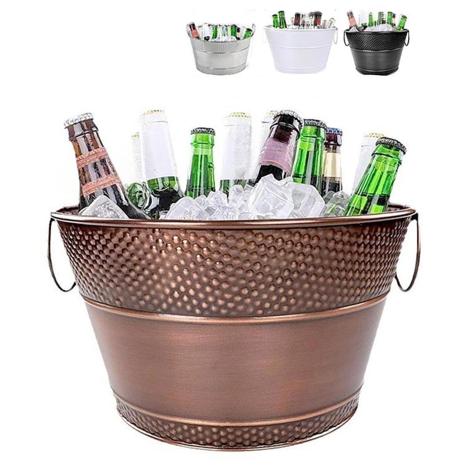 Seau à Glace En Métal Galvanisé Contenant Bac à Boissons Rafraîchisseur Bière Vin Poignée Portable Rangement Facile et Adapté Aux Fêtes Restauran, Bronze
