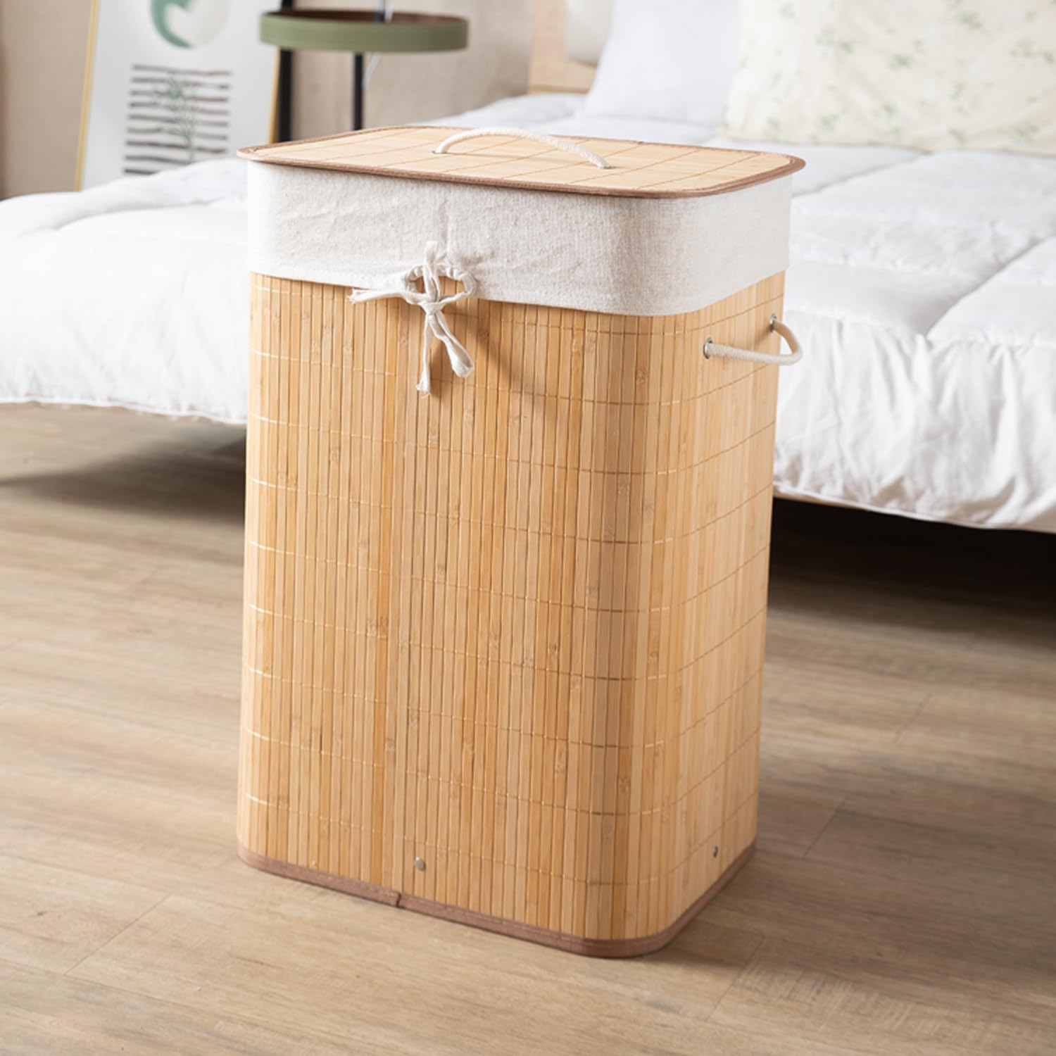HOKIPO Eco-Friendly Foldable Bamboo Laundry Basket Hamper with Lid, Large - 81 Liter, Light Brown (AR1537)-image-19