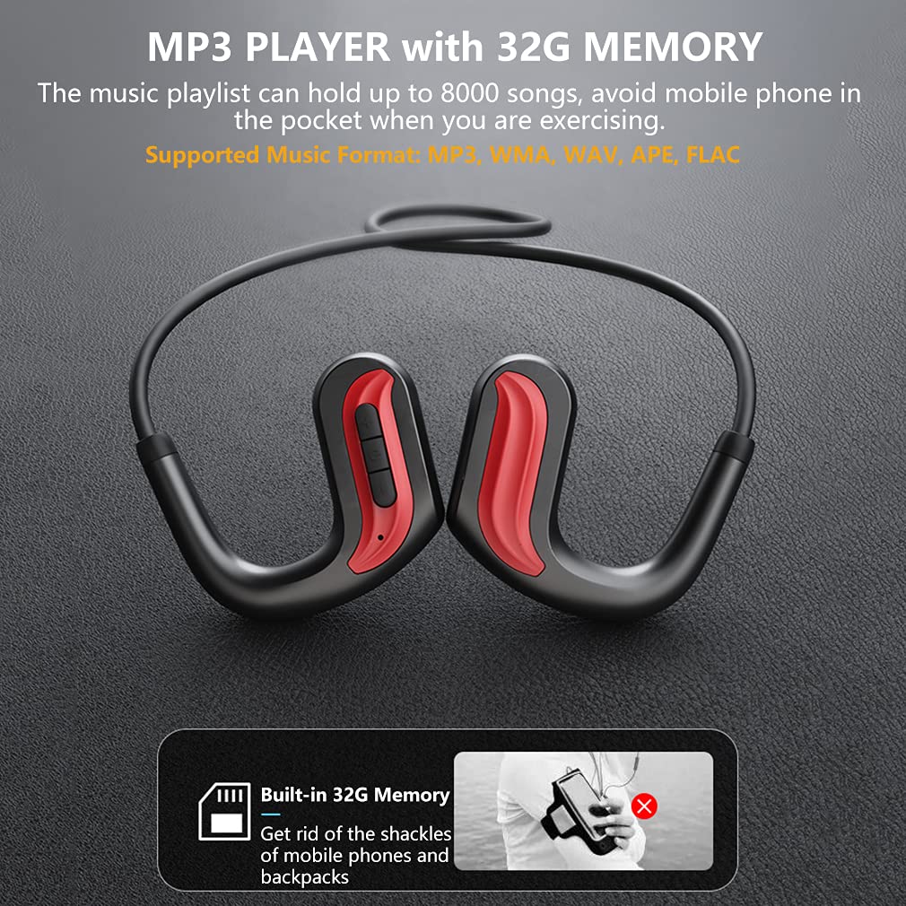 IPX8 wodoodporne słuchawki do pływania, Bluetooth 5.0, bezprzewodowe słuchawki z przewodnictwem kostnym, otwarte ucho, sportowe słuchawki HiFi, podwodny odtwarzacz MP3 z pamięcią 32 GB, do pływania,