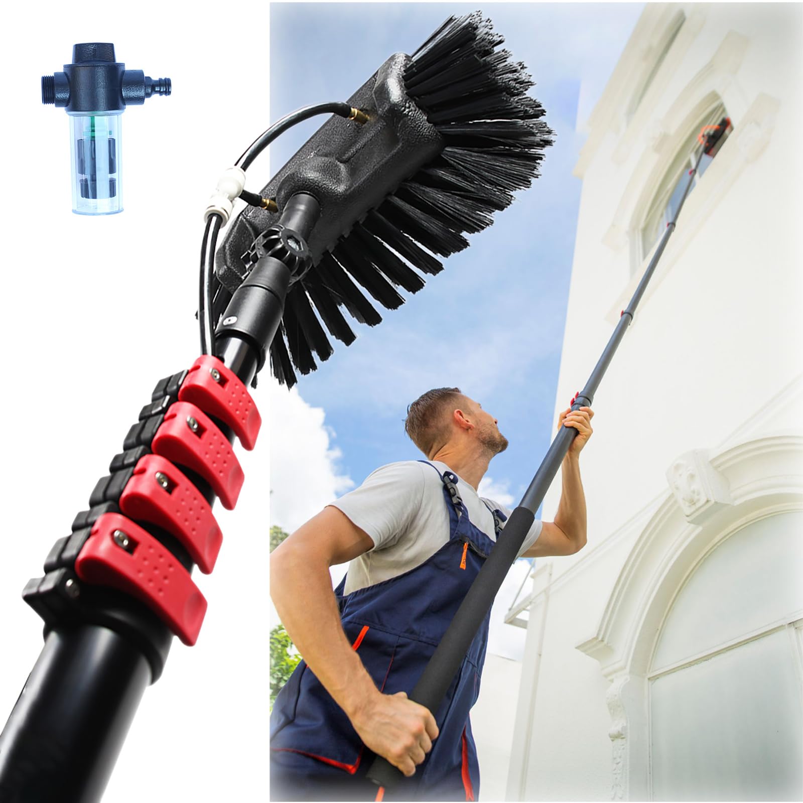 Brosse de nettoyage télescopique pour laver les vitres hautes sans risquer une chute
