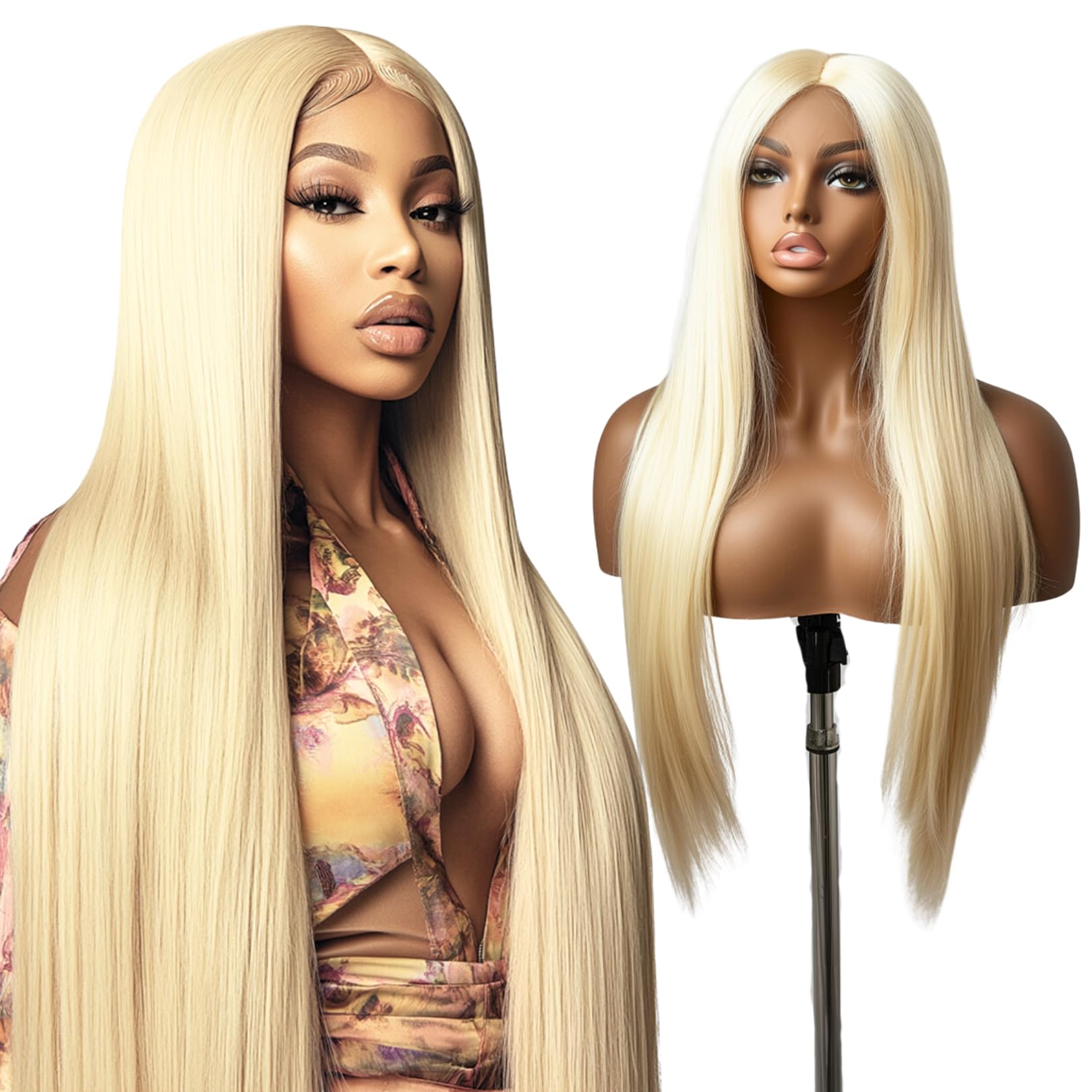 SIYUSI 22Inch 613 Lace Front Wig Human Hair,13x4 HD Transparent Lace, 200% Density Straight Brazilian Blonde Wig, Pre-Plucked with Baby Hair