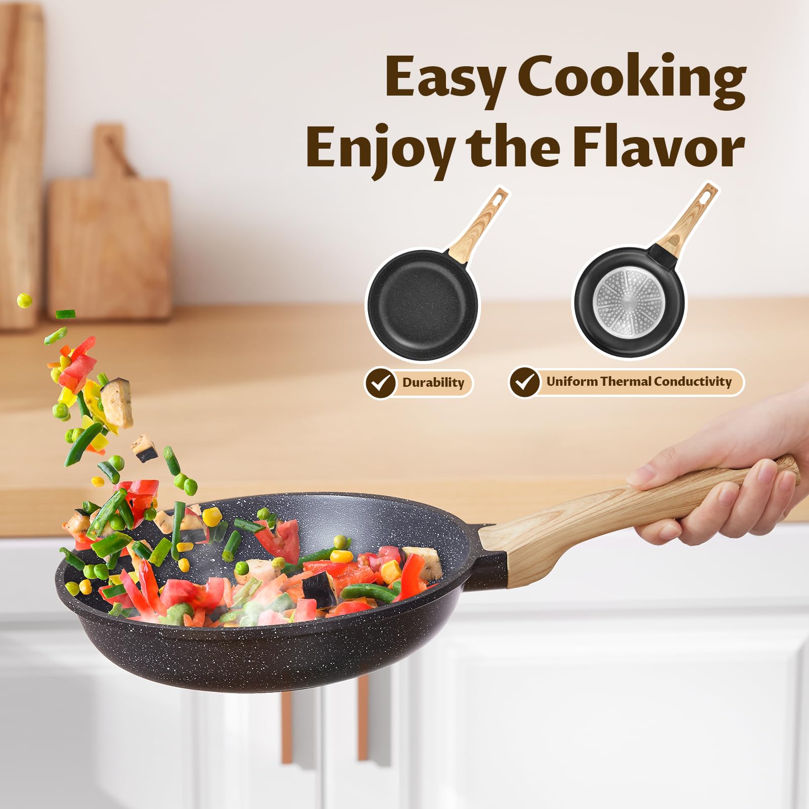 BLAZANT Juego de ollas de inducción, 10 piezas de granito, juego de sartenes antiadherentes con tapa, ollas y sartenes de aluminio para todo tipo de cocinas, sin PFAS