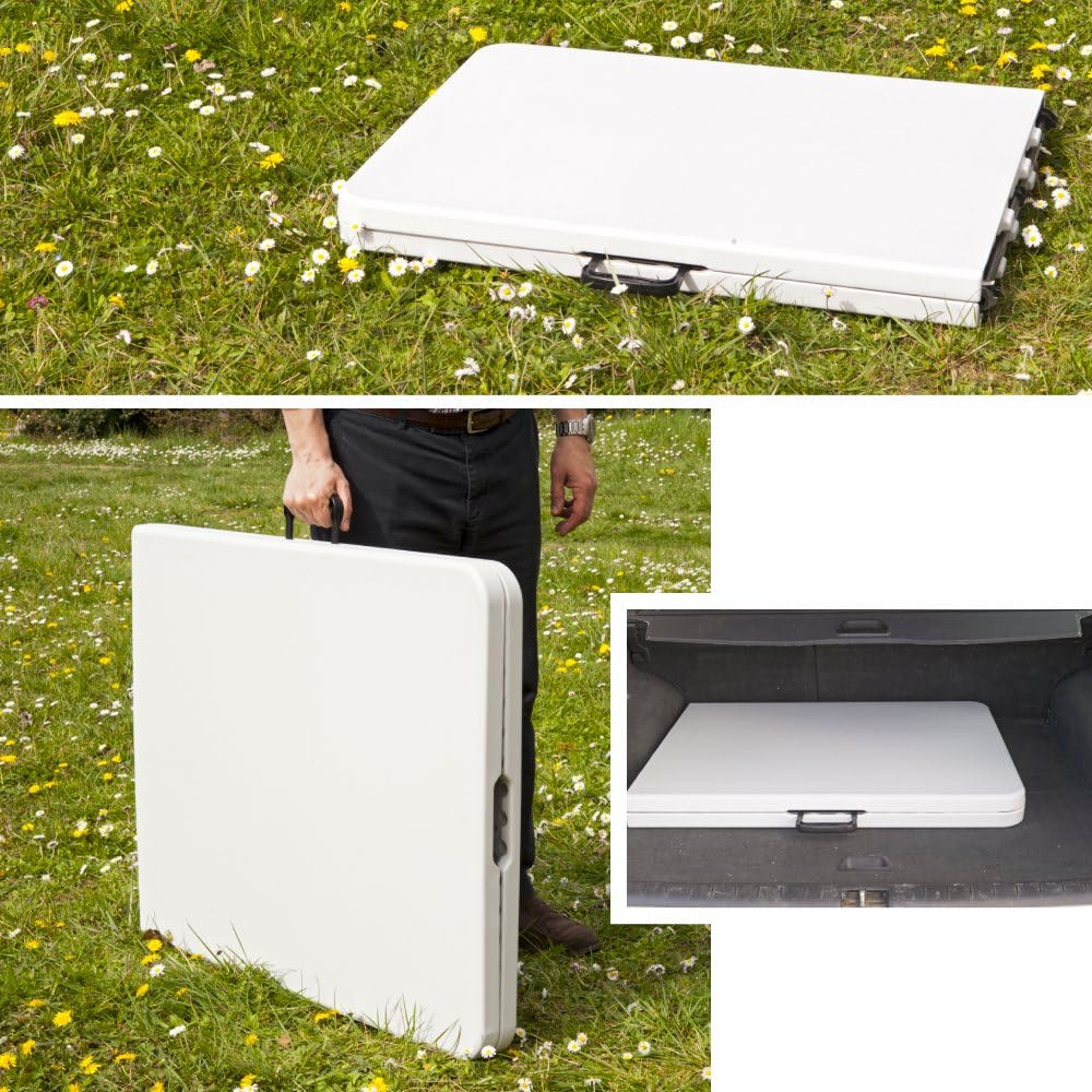 TERRE JARDIN - Table Pliante, 8 Places 180 x 74 x 74 cm,175 kg Max - Table Pliante Exterieur, Interieur Rectangulaire - Table de Jardin Pliante Blanche, Buffet, Fêtes, Camping - Stable et Robuste