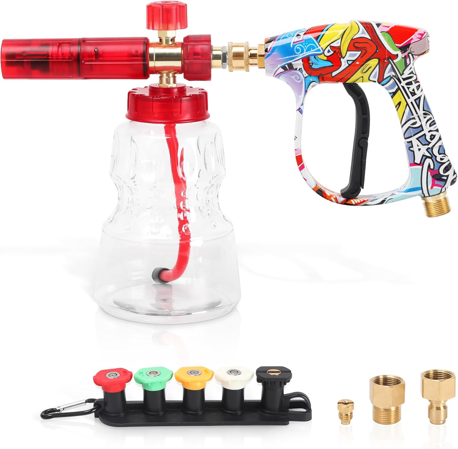 Foam Cannon Kit with Graffiti Short Pressure Washer Gun 3/8" Quick Connect M22-15mm Adapter Adjustable Snow Foam Bottle with 1/4" Quick Connect and 5 Nozzle Tips for Car Wash