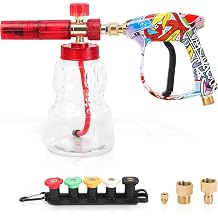 Foam Cannon Kit with Graffiti Short Pressure Washer Gun 3/8" Quick Connect M22-15mm Adapter Adjustable Snow Foam Bottle with 1/4" Quick Connect and 5 Nozzle Tips for Car Wash