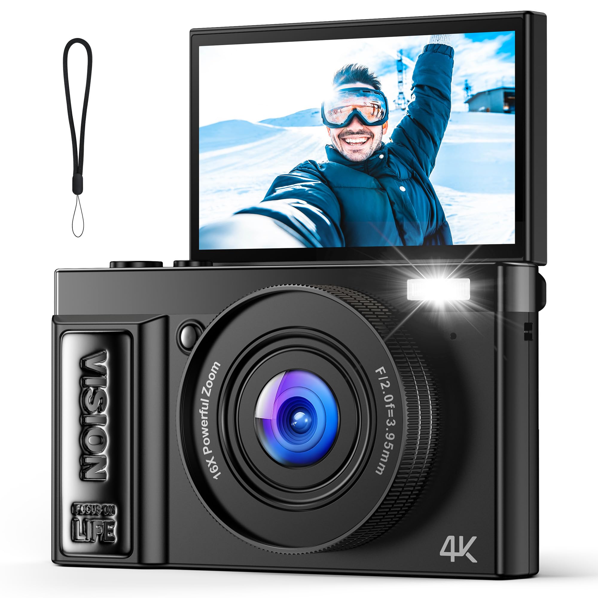 Digitalkamera 4K 64MP Kamera Fotokamera: Digital Kamera für Vlog - Vintage Fotokamera Kinder - Digital Camera - Geschenke für Teenager Junge Mädchen 10-18 Jahre - 180° Klapp-Bildschirm