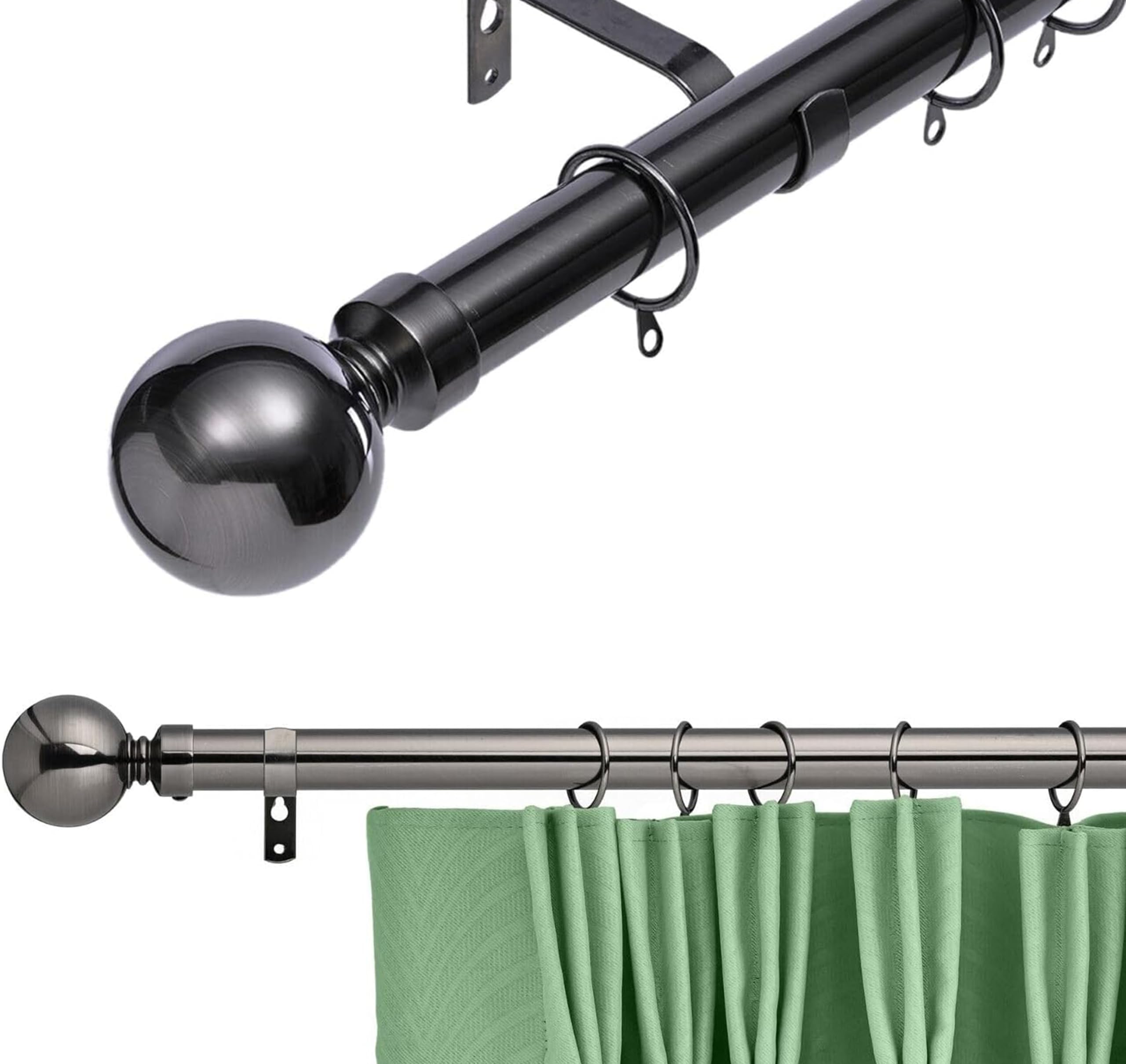K Kestrel Black Nickel Palermo Ball Finial Metal 28 Mm Extendable Curtain Poles Rods Voile Easy Fitting, 120-210 Cm
